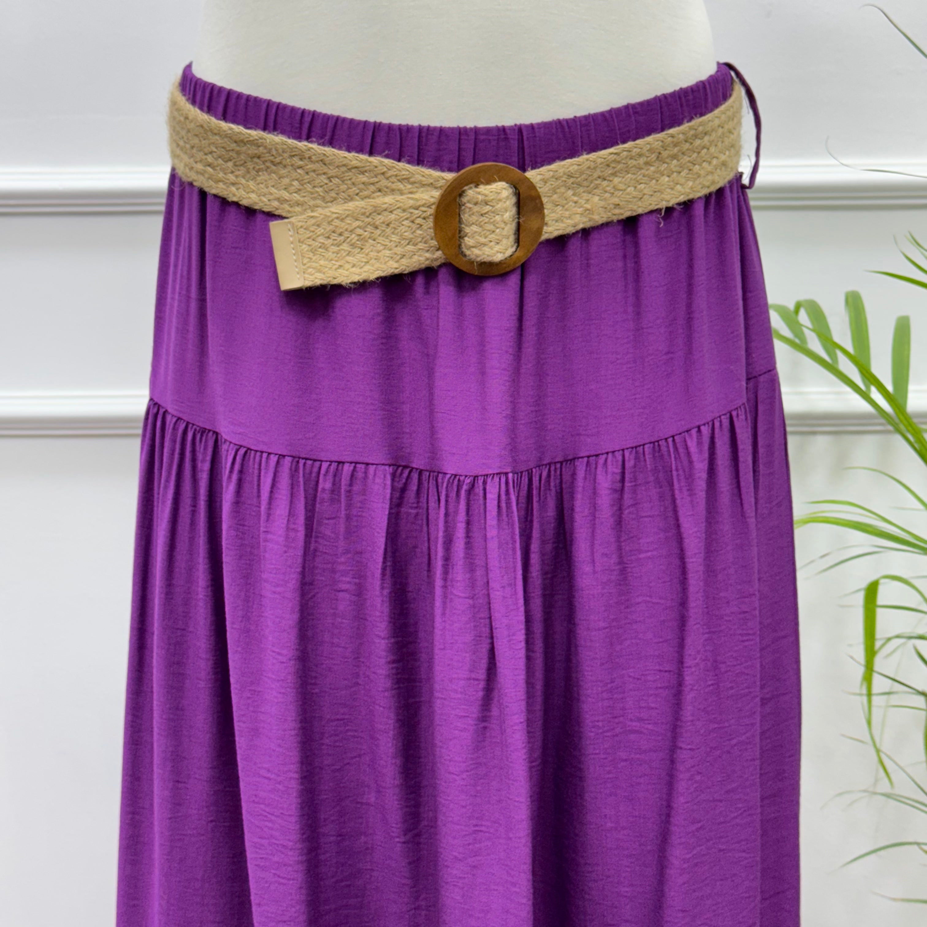 Tiered Maxi Skirt- Spanish Linen-Purple