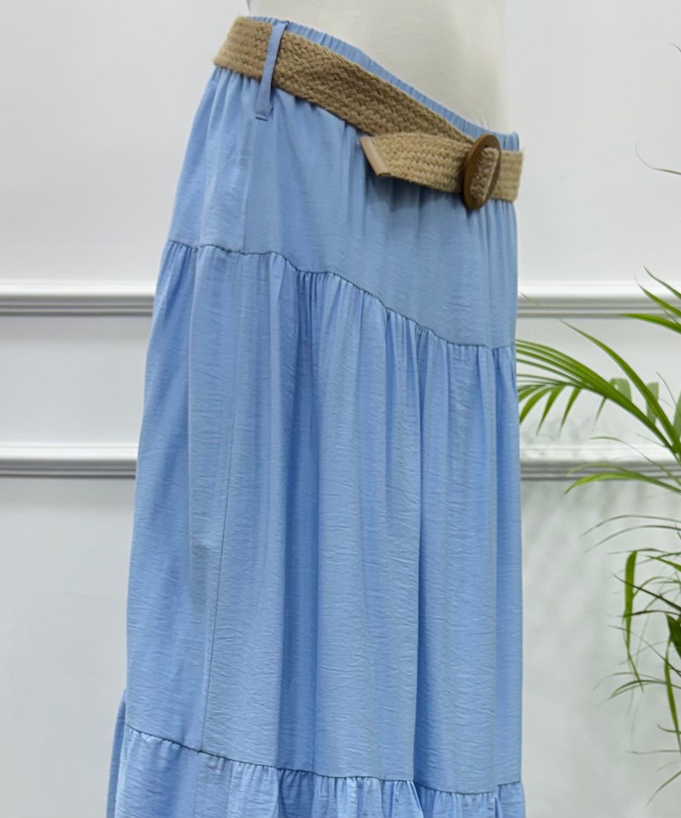 Tiered Maxi Skirt-Spanish Linen-Sky Blue