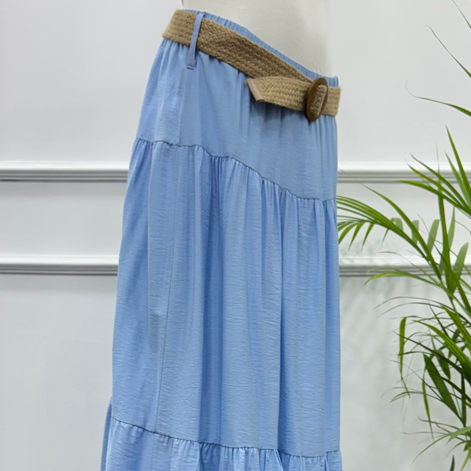 Tiered Maxi Skirt-Spanish Linen-Sky Blue
