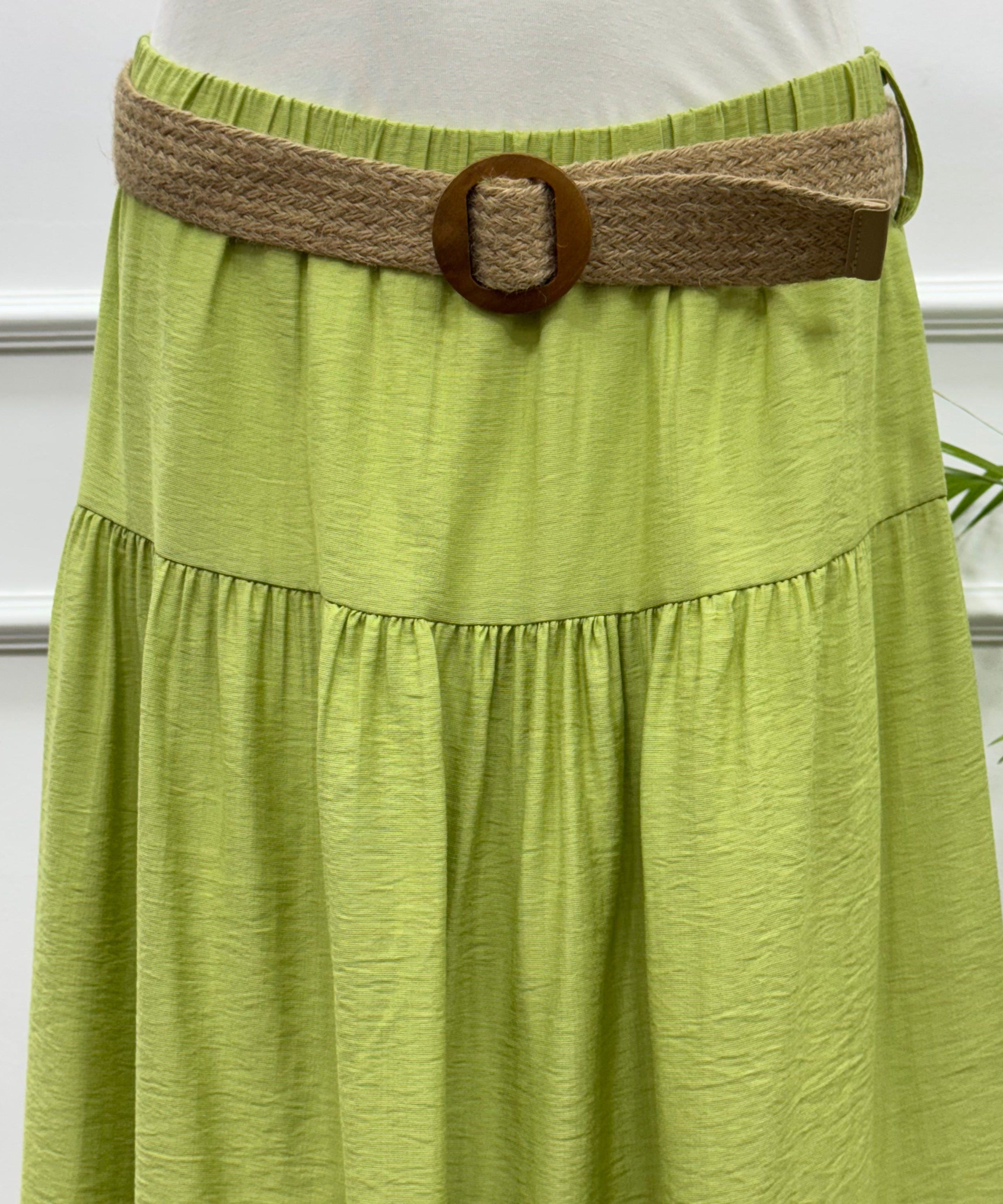 Tiered Maxi Skirt-Spanish Linen-kiwi