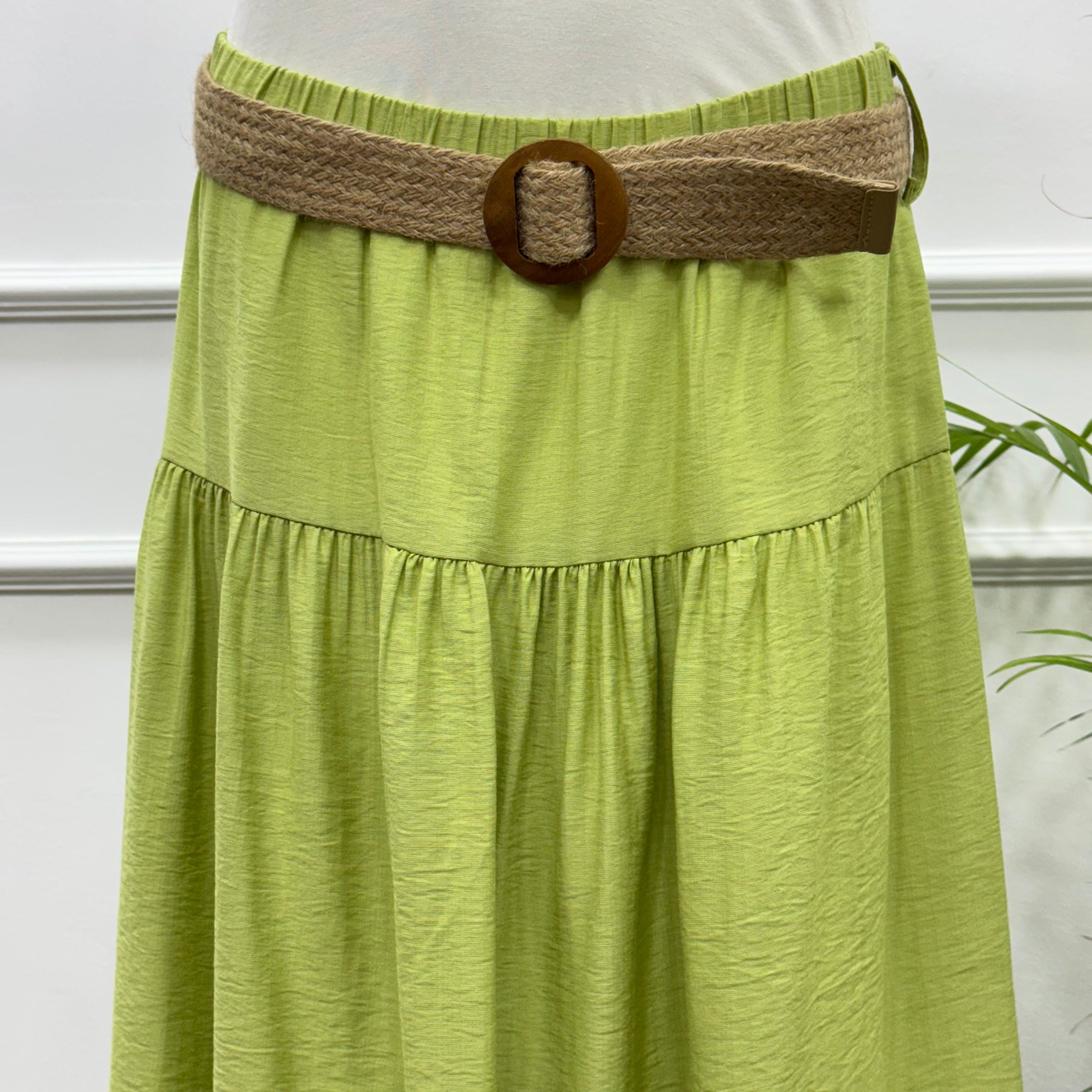 Tiered Maxi Skirt-Spanish Linen-kiwi