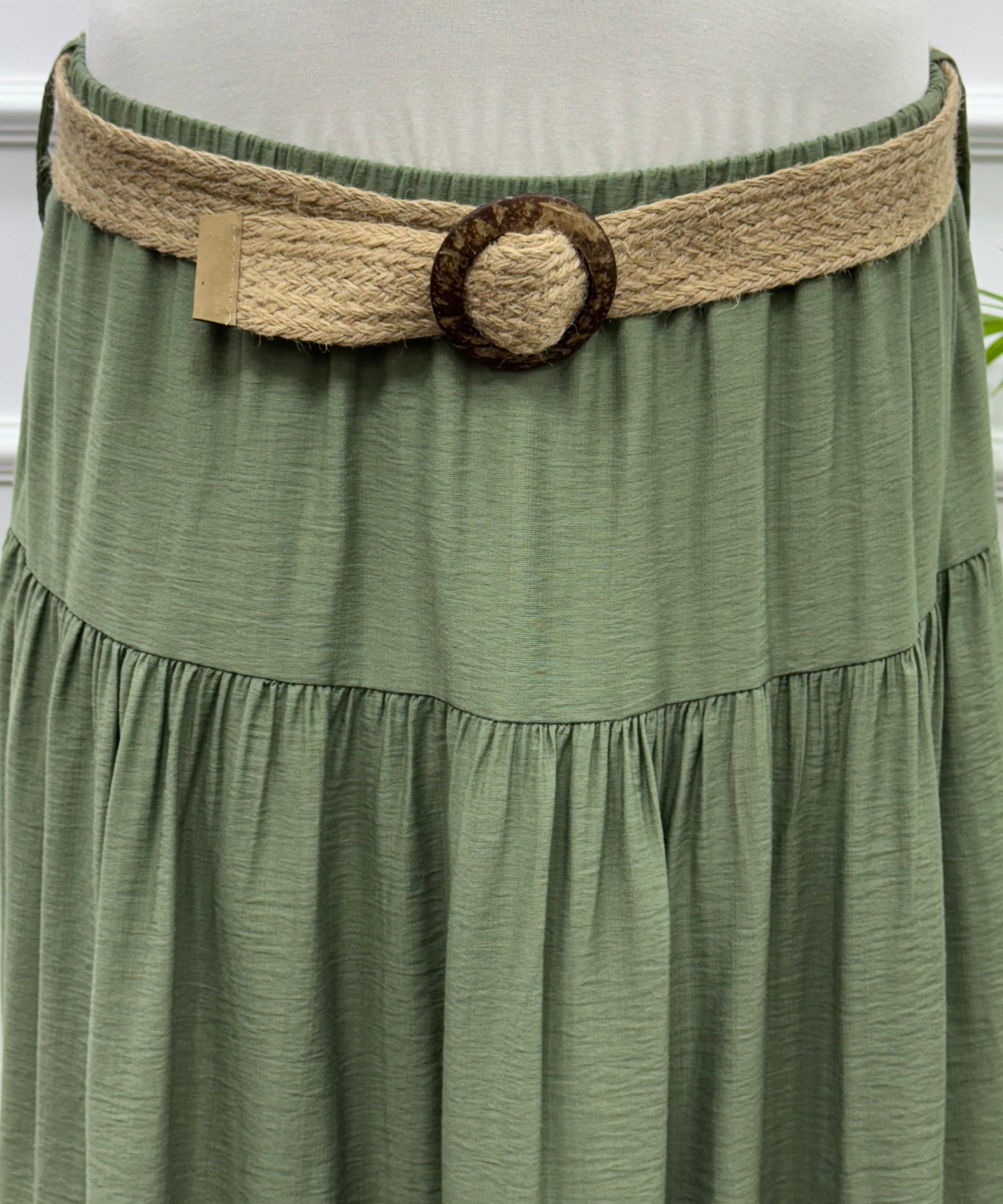 Tiered Maxi Skirt-Spanish Linen-Olive
