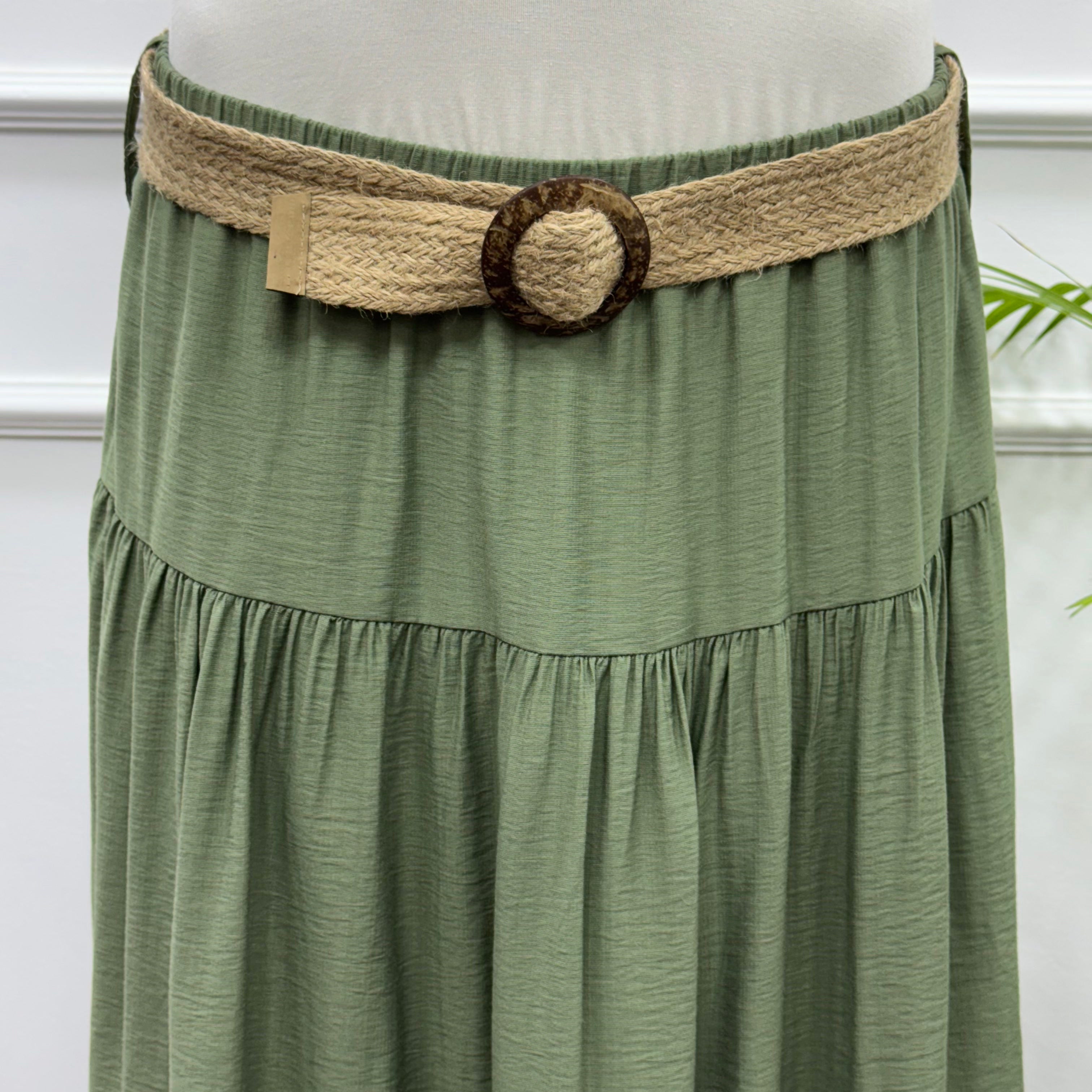 Tiered Maxi Skirt-Spanish Linen-Olive