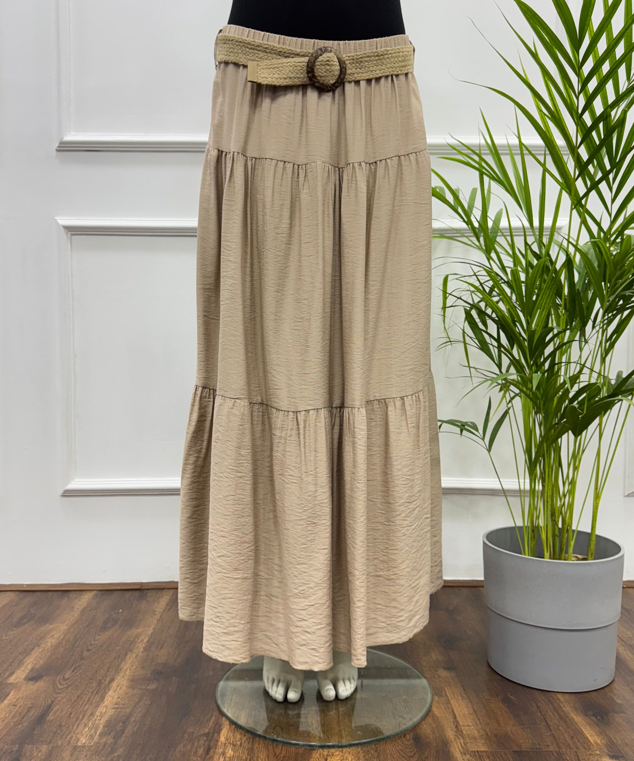Tiered Maxi Skirt-Spanish Linen-Beige