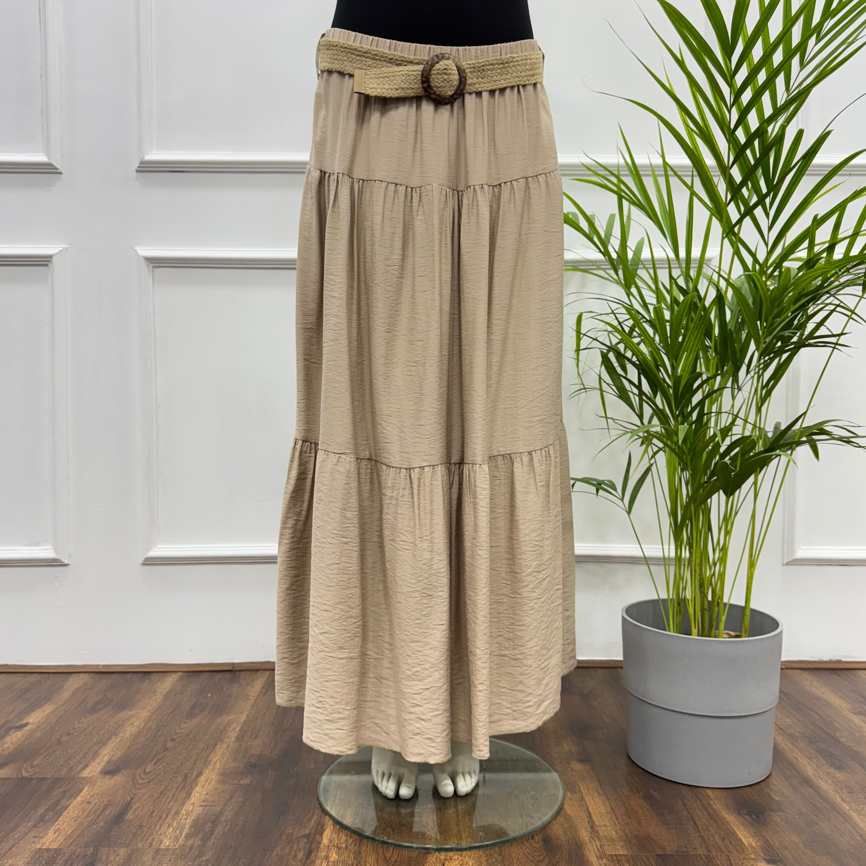 Tiered Maxi Skirt-Spanish Linen-Beige