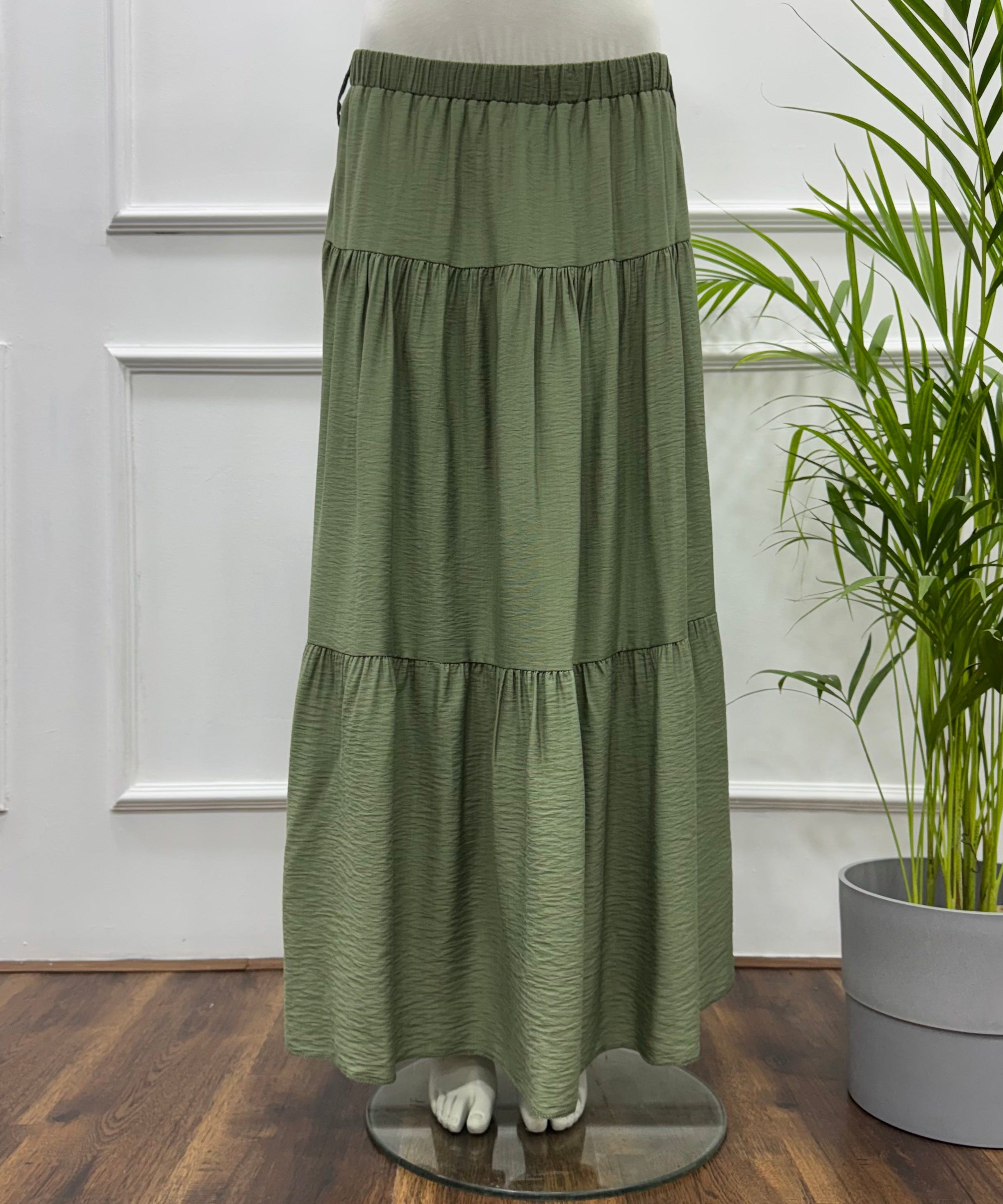 Tiered Maxi Skirt-Spanish Linen-Olive
