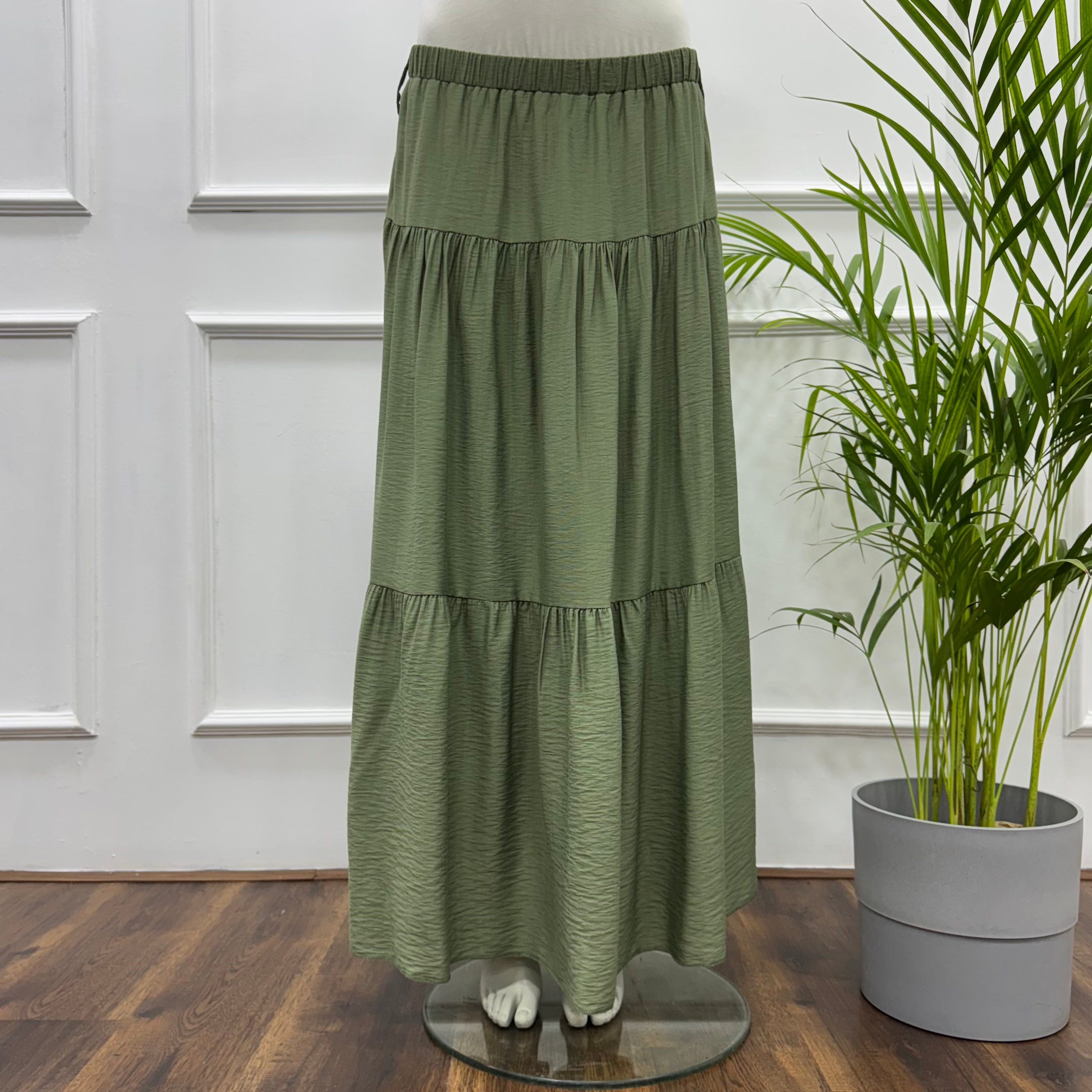 Tiered Maxi Skirt-Spanish Linen-Olive