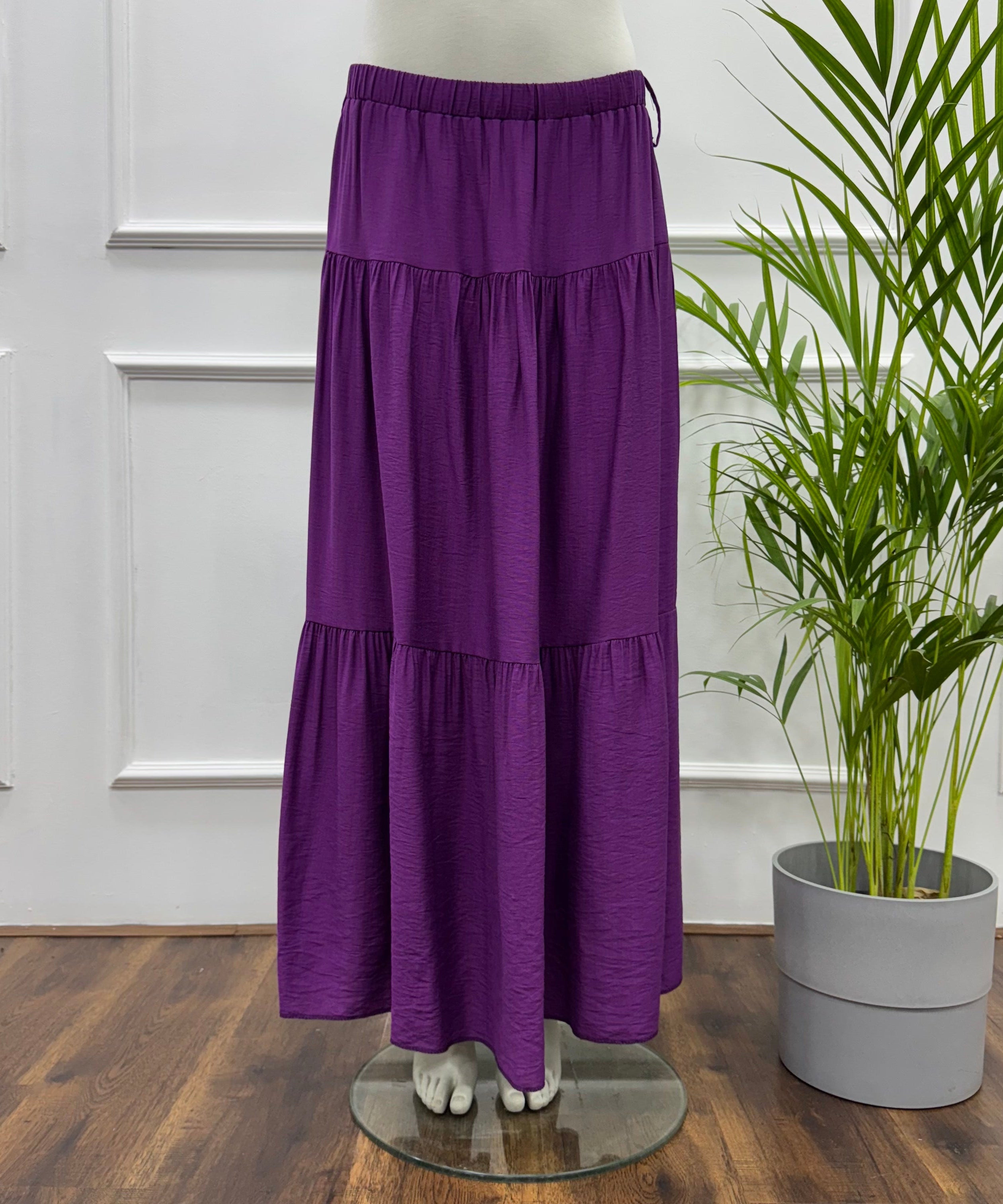 Tiered Maxi Skirt- Spanish Linen-Purple