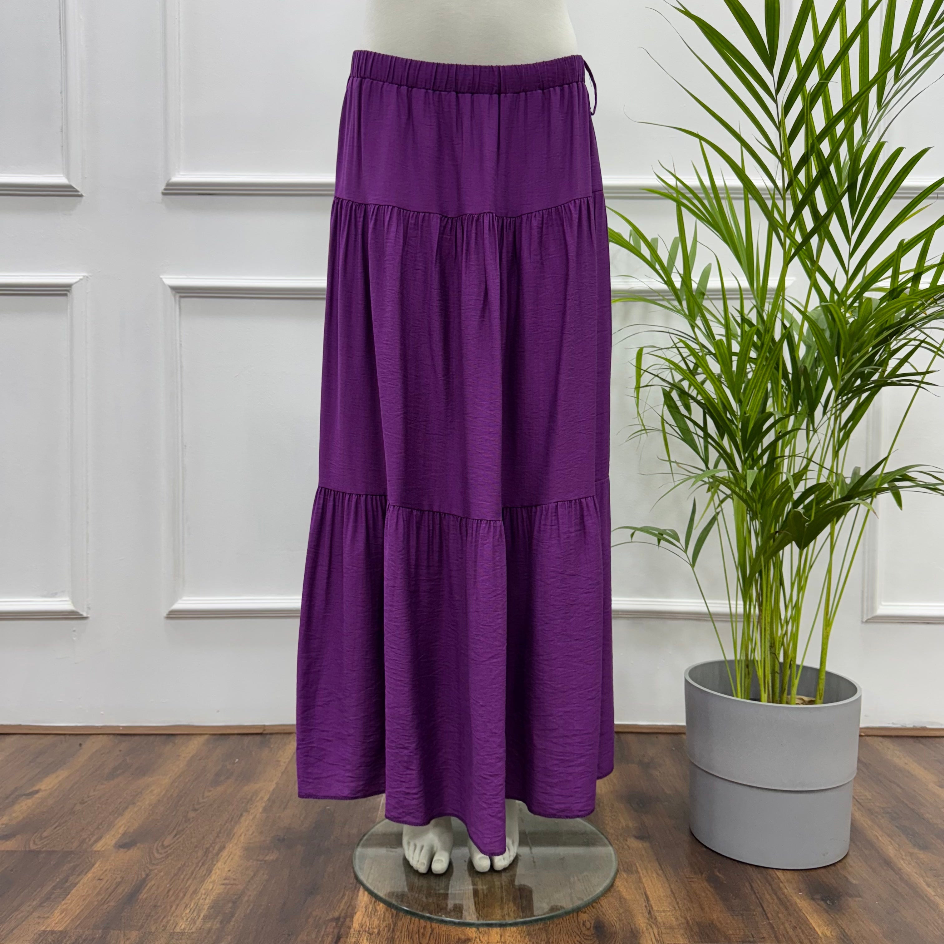 Tiered Maxi Skirt- Spanish Linen-Purple