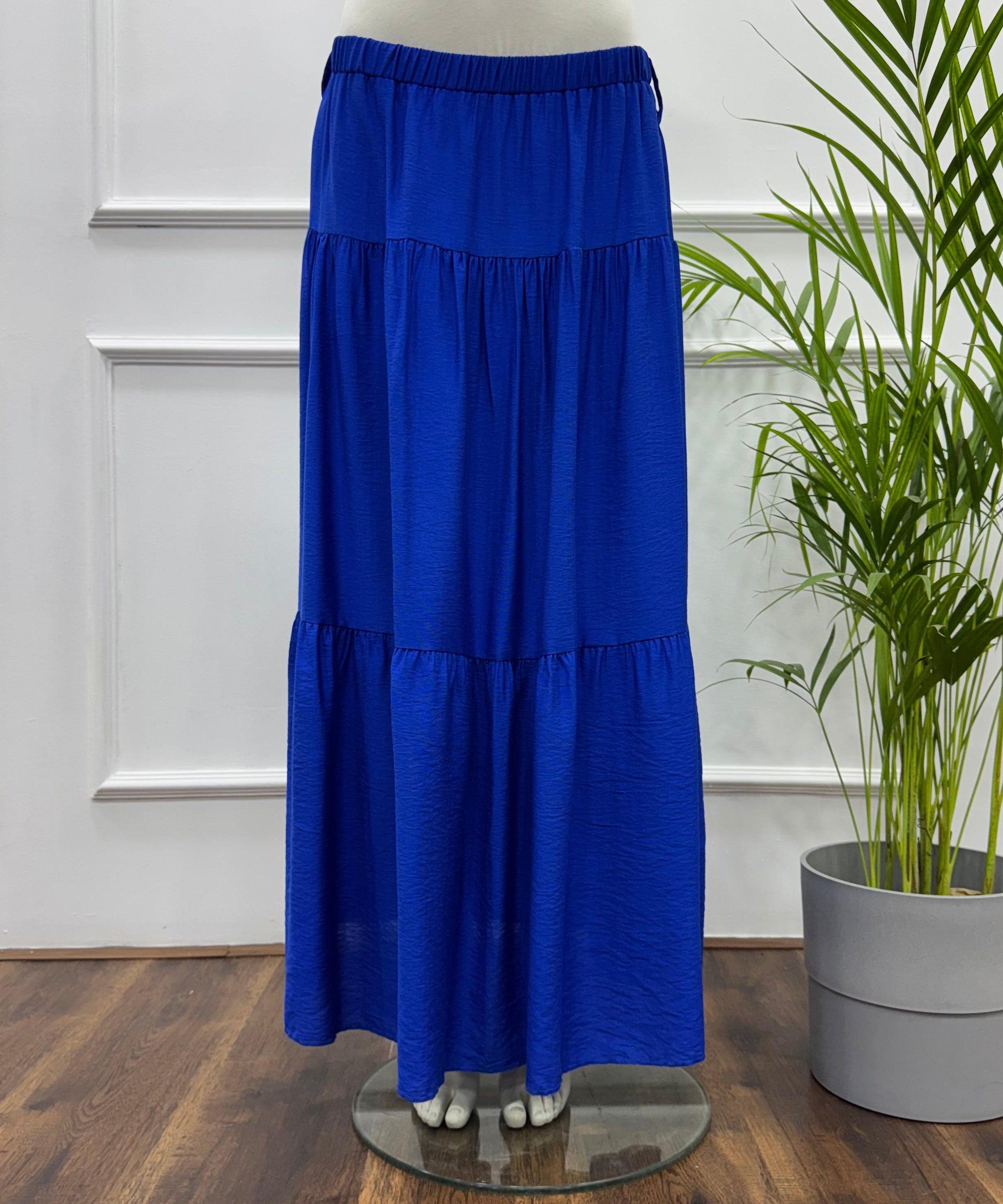 Tiered Maxi Skirt-Spanish Linen-Blue
