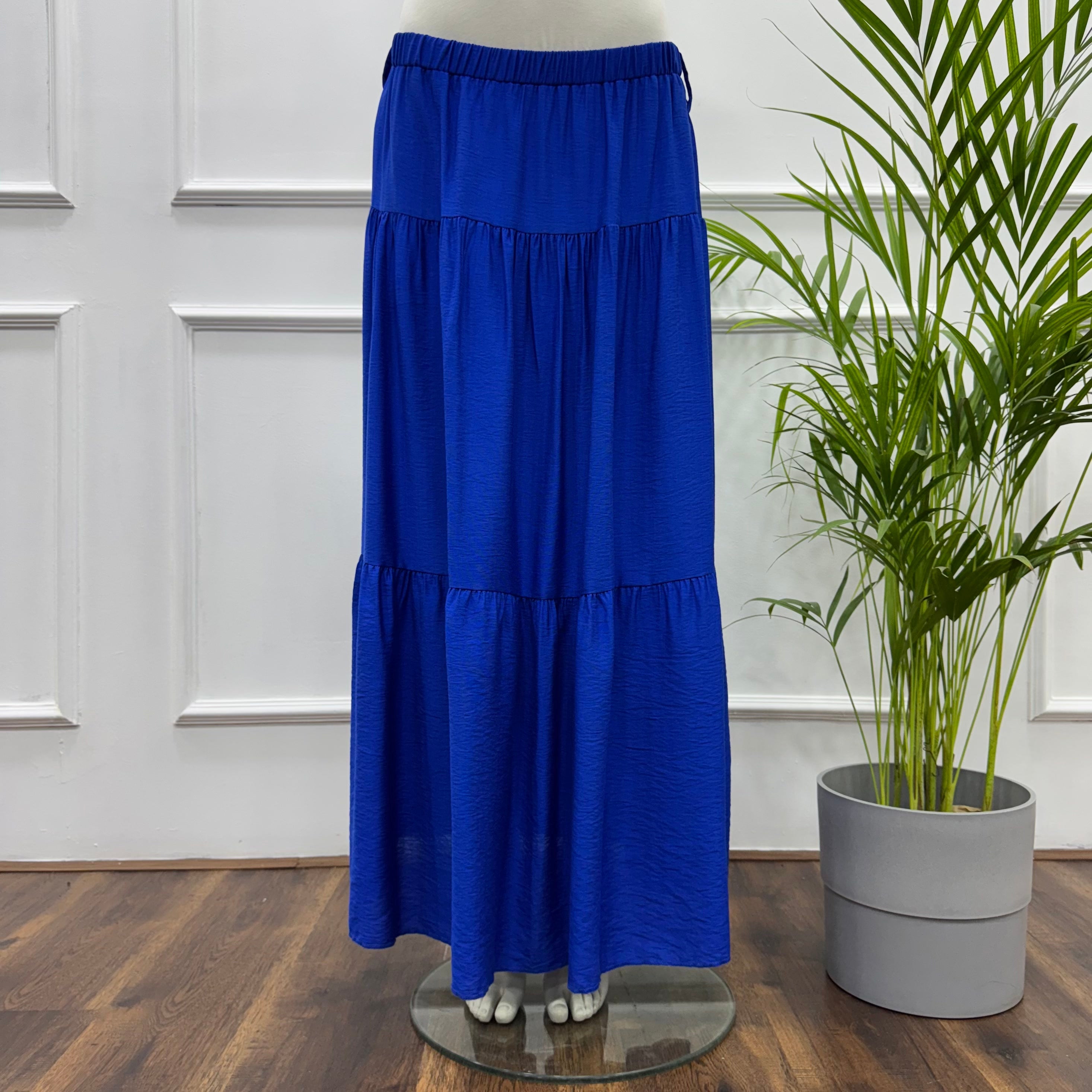 Tiered Maxi Skirt-Spanish Linen-Blue