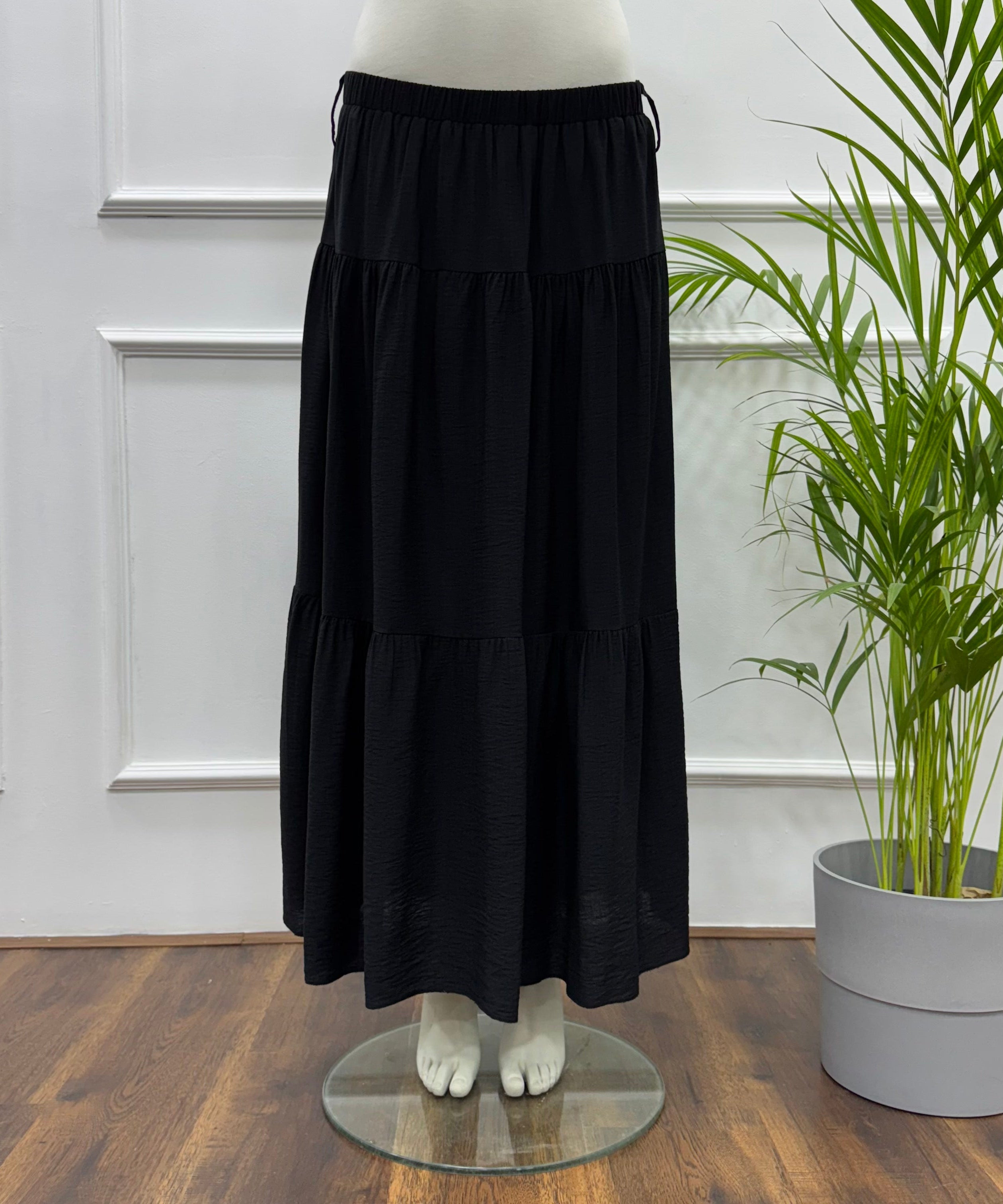 Tiered Maxi Skirt-Spanish Linen-Black