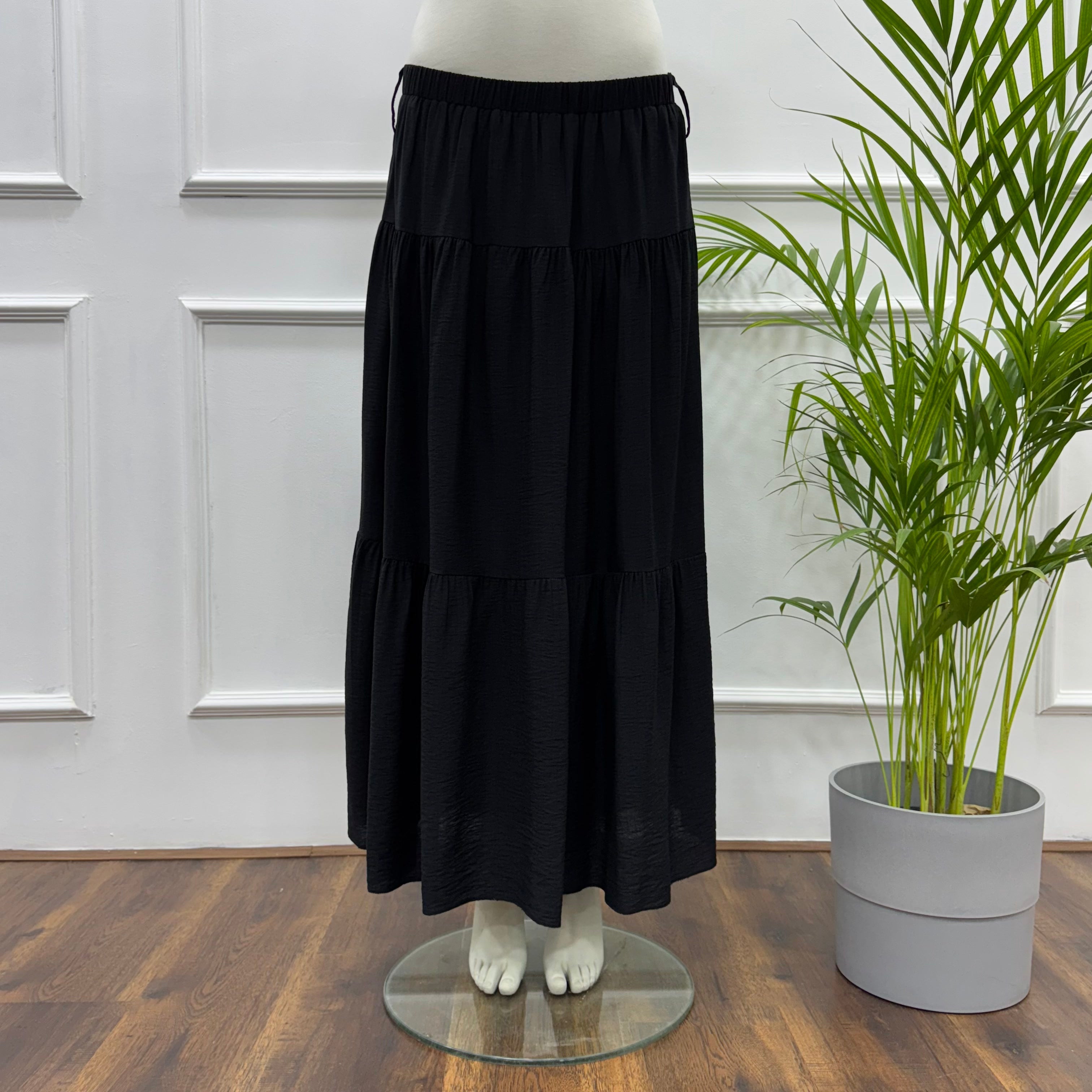 Tiered Maxi Skirt-Spanish Linen-Black