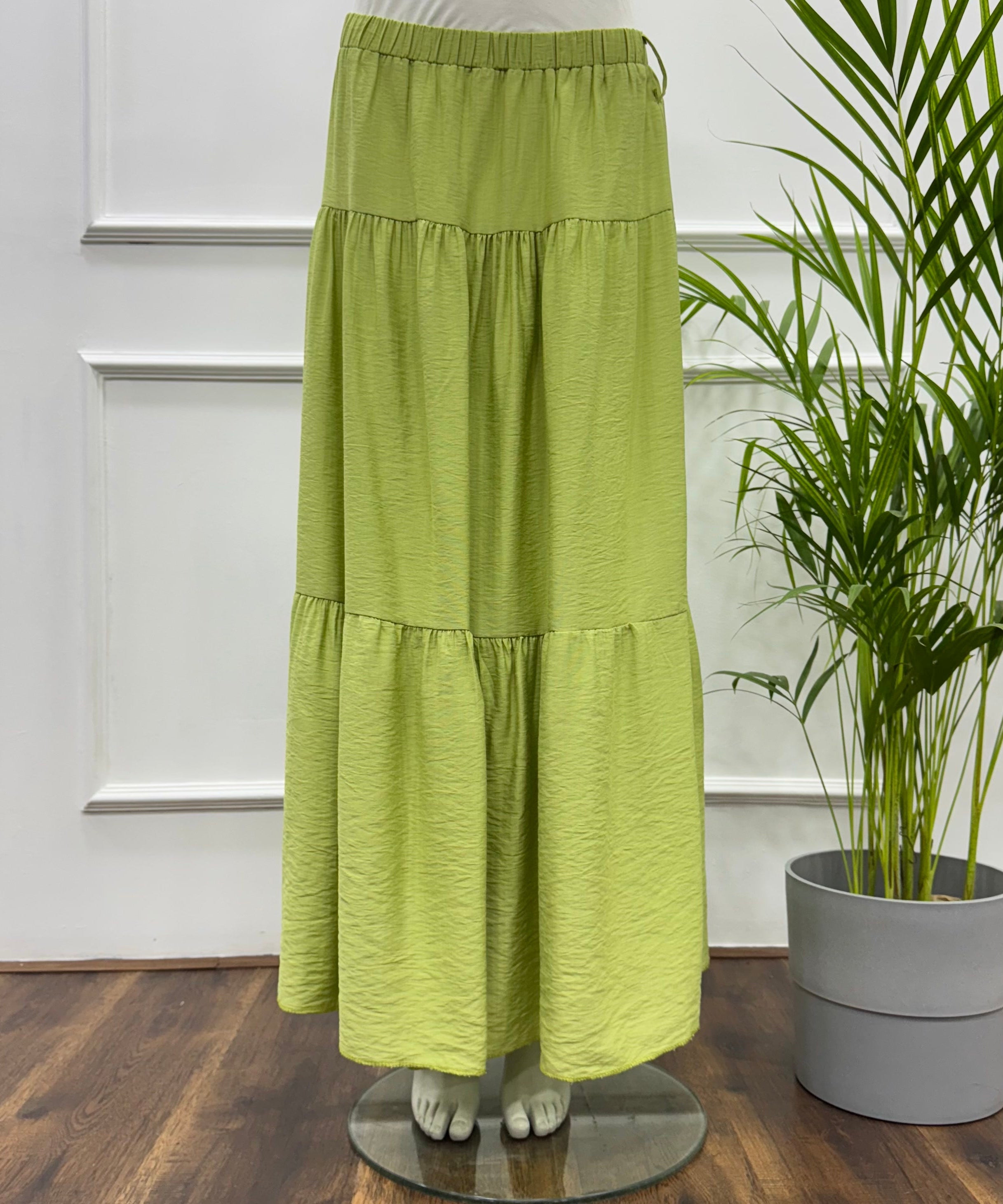 Tiered Maxi Skirt-Spanish Linen-kiwi