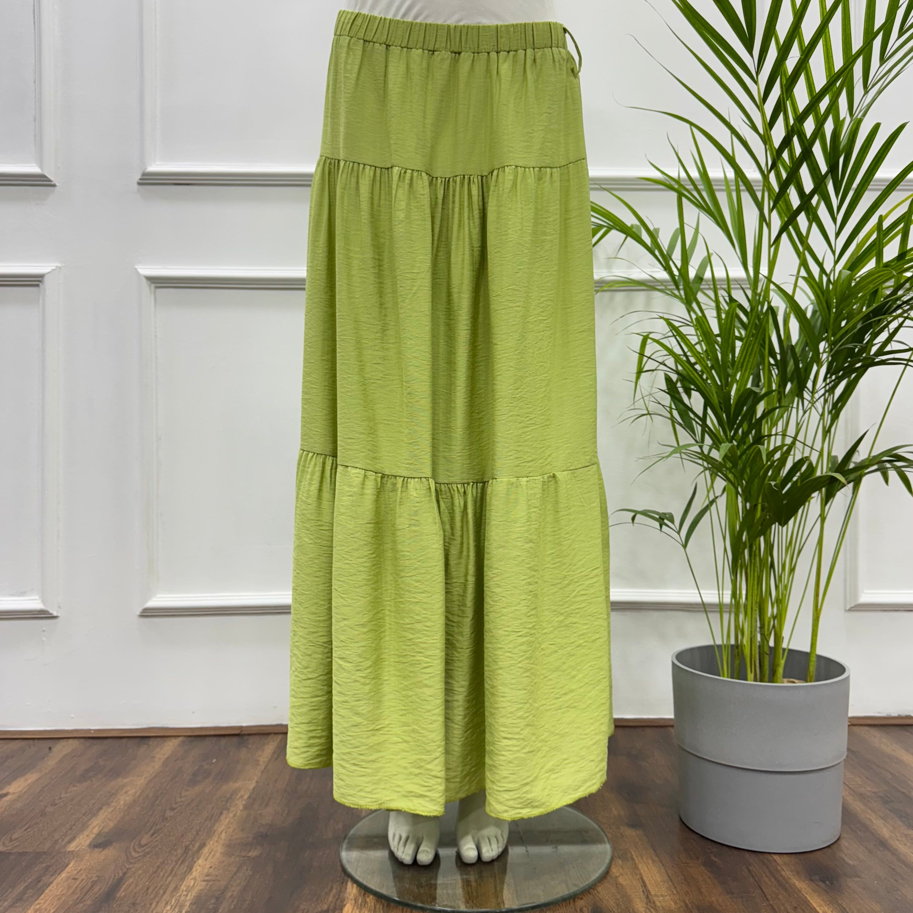 Tiered Maxi Skirt-Spanish Linen-kiwi