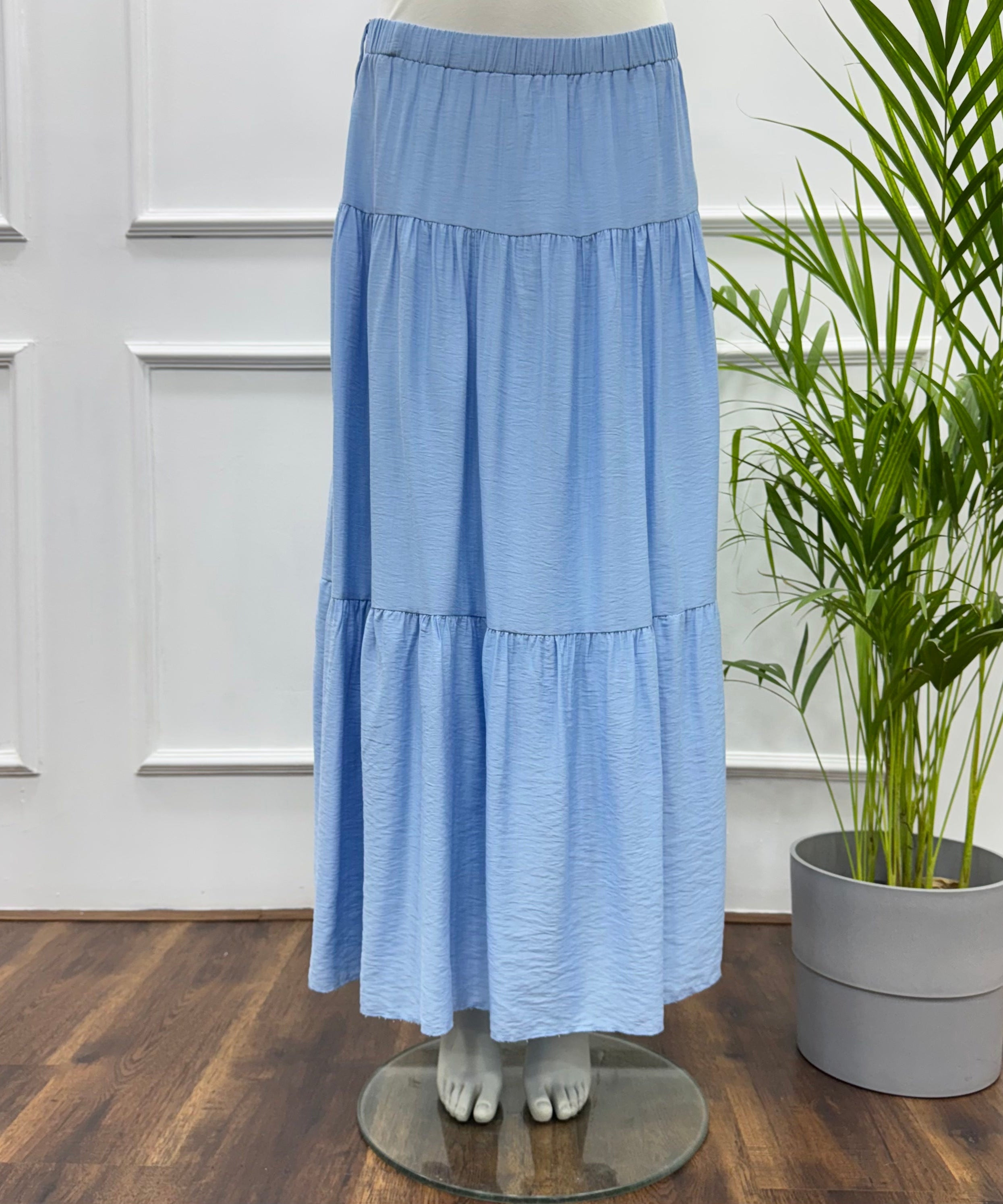 Tiered Maxi Skirt-Spanish Linen-Sky Blue