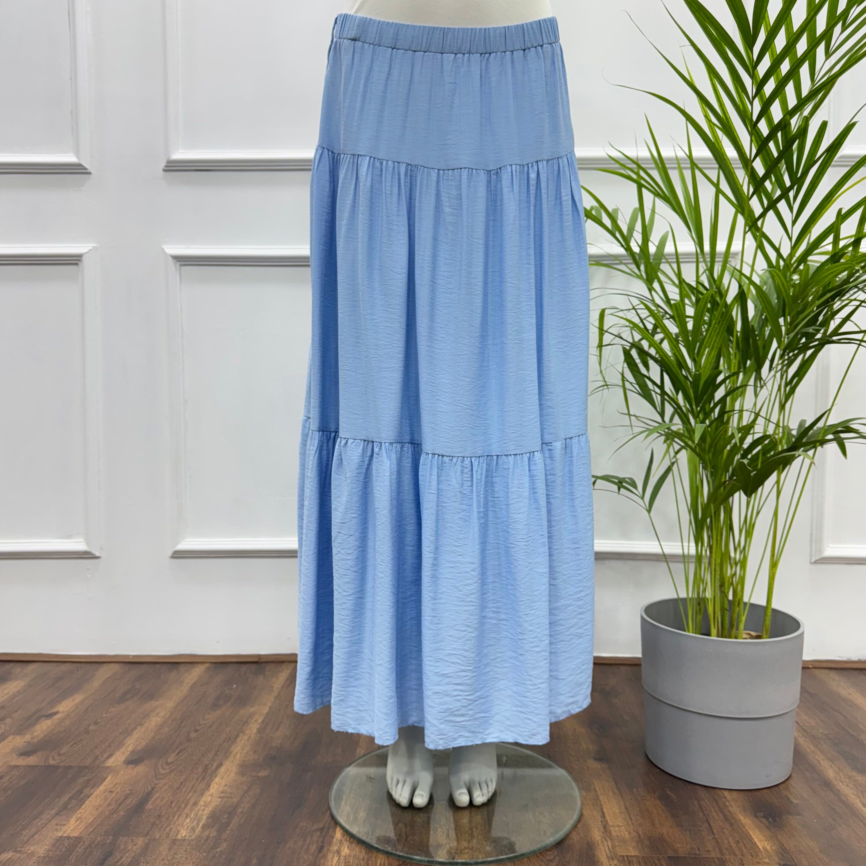 Tiered Maxi Skirt-Spanish Linen-Sky Blue