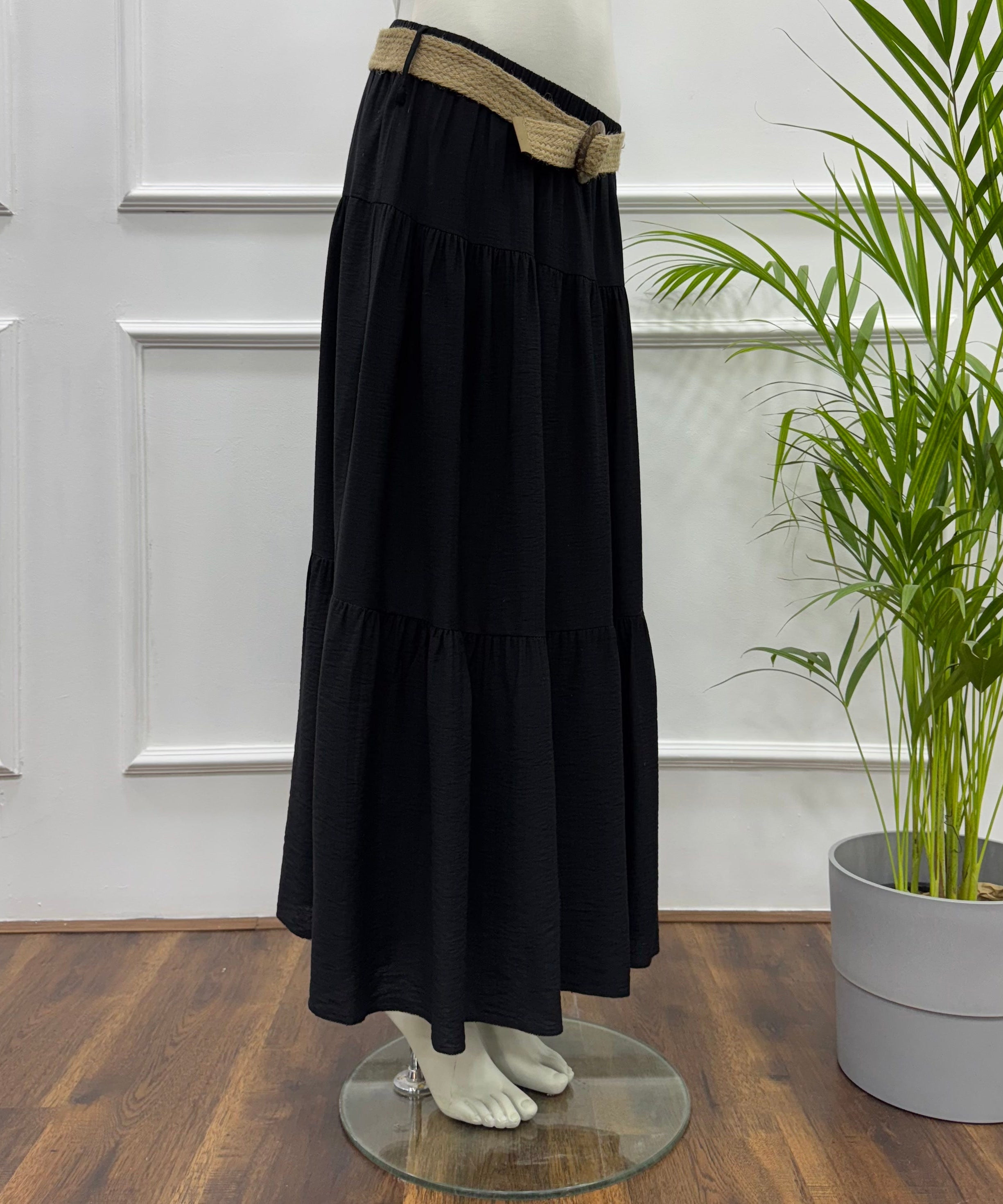 Tiered Maxi Skirt-Spanish Linen-Black