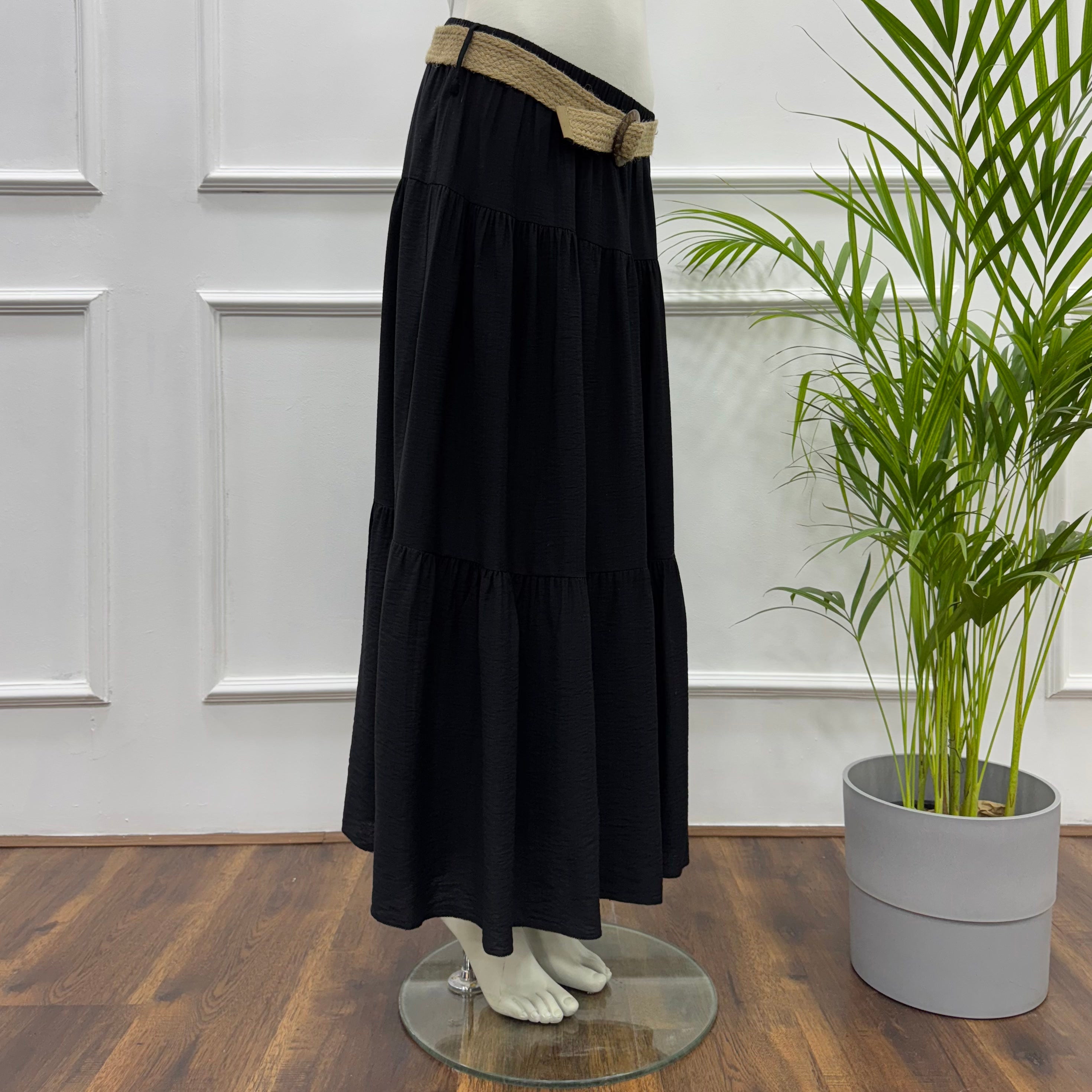 Tiered Maxi Skirt-Spanish Linen-Black