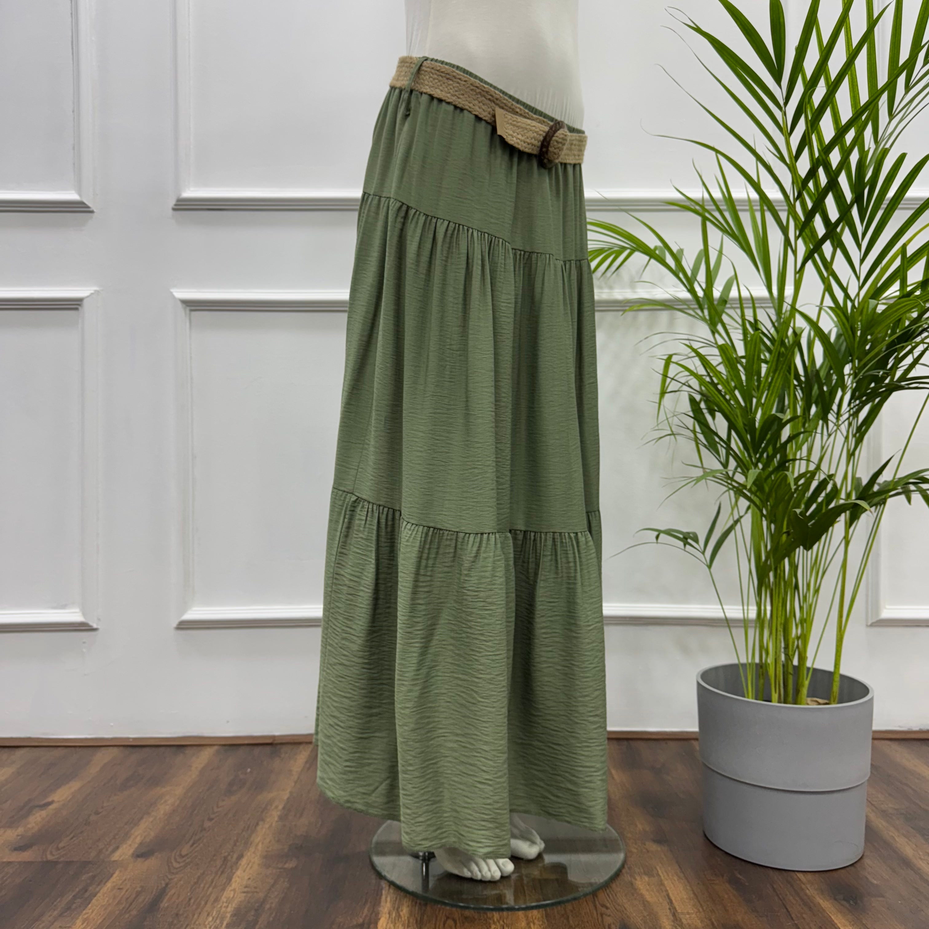Tiered Maxi Skirt-Spanish Linen-Olive