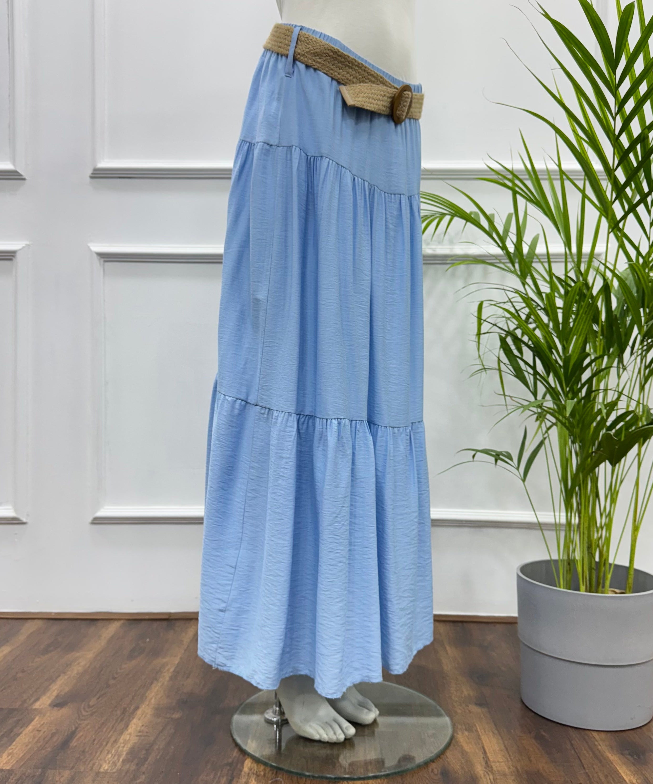 Tiered Maxi Skirt-Spanish Linen-Sky Blue