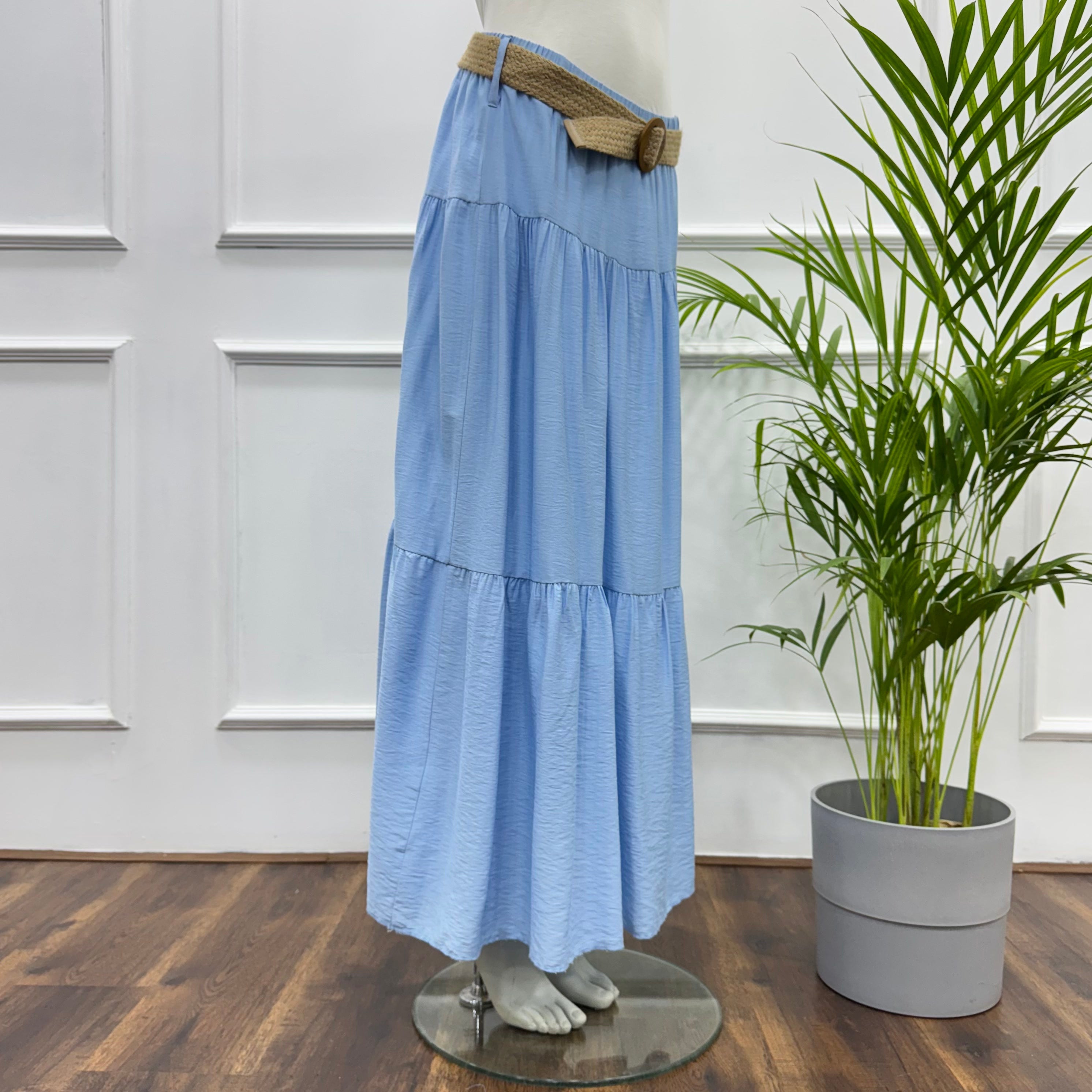 Tiered Maxi Skirt-Spanish Linen-Sky Blue