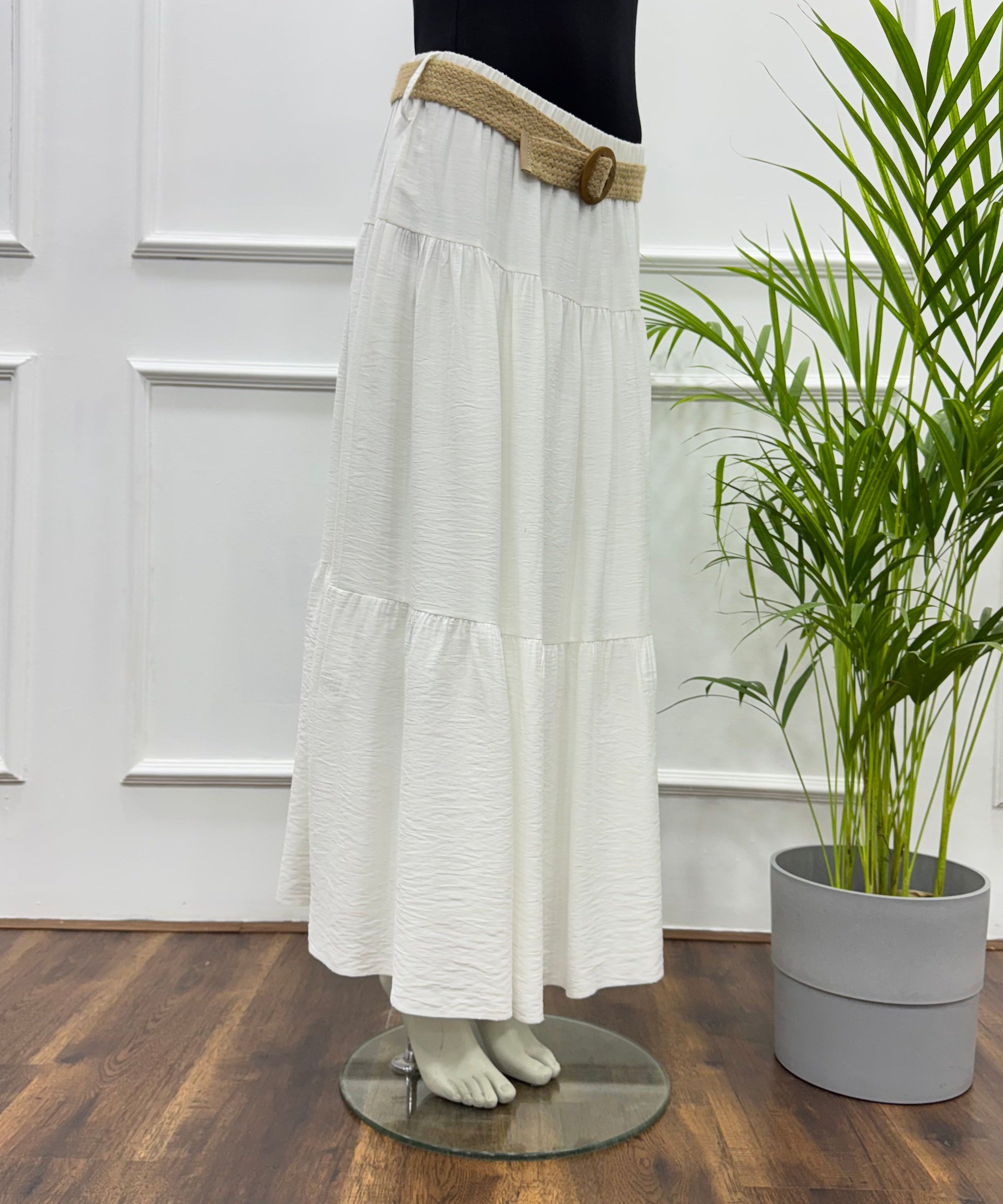 Tiered Maxi Skirt-Spanish Linen-White