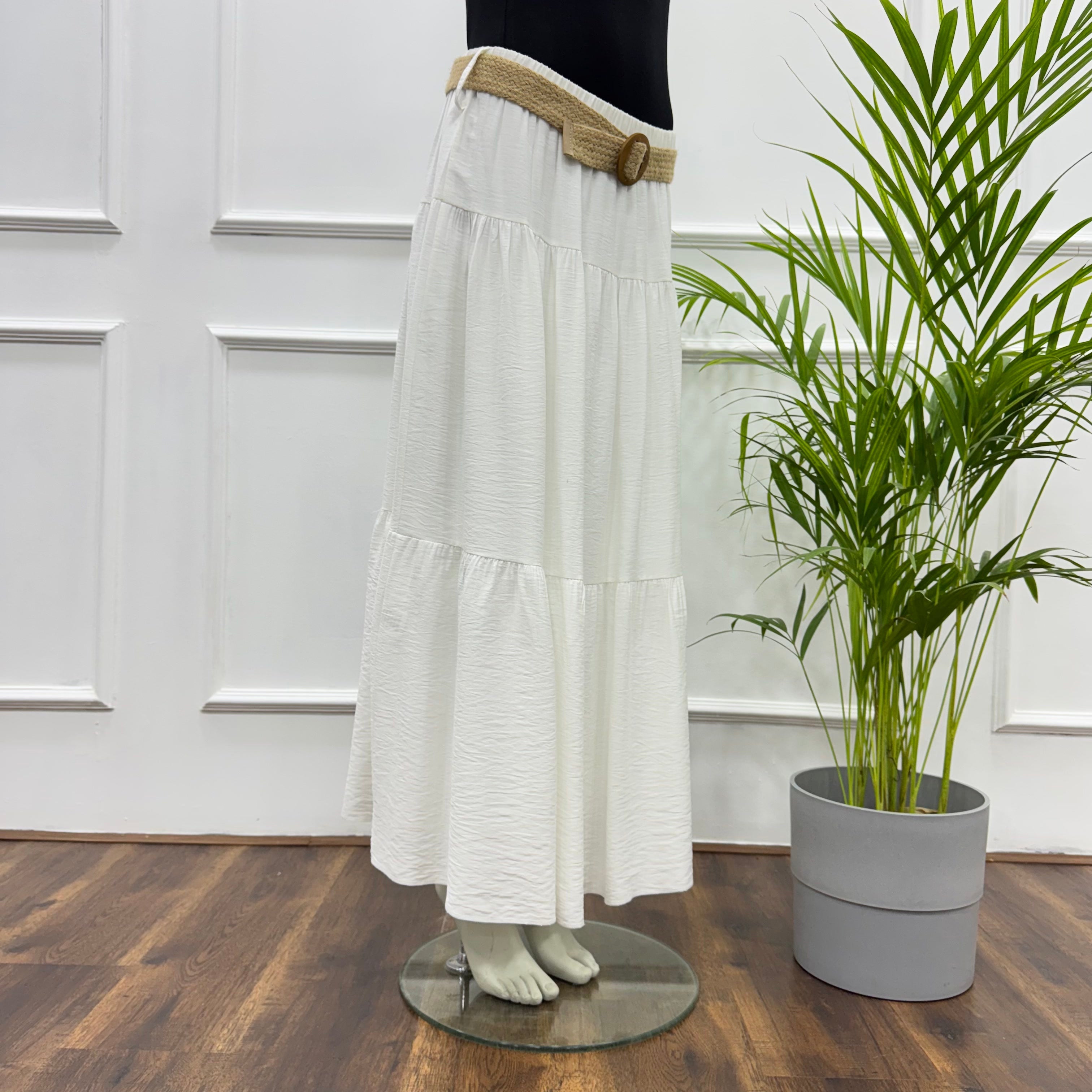 Tiered Maxi Skirt-Spanish Linen-White