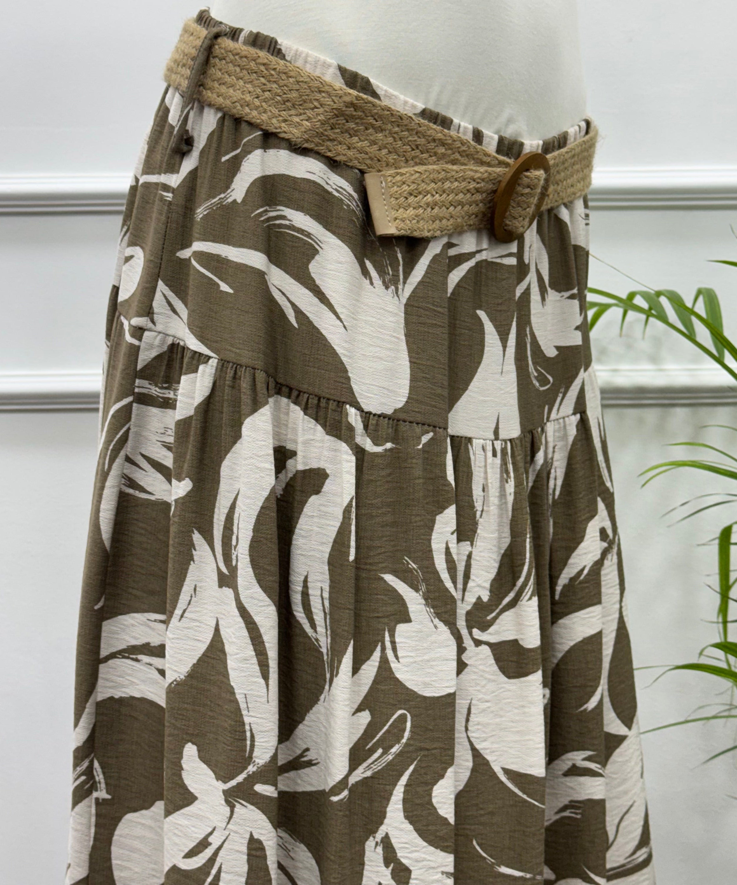 Tiered Maxi Patterned Skirt- Spanish Linen-Cafee