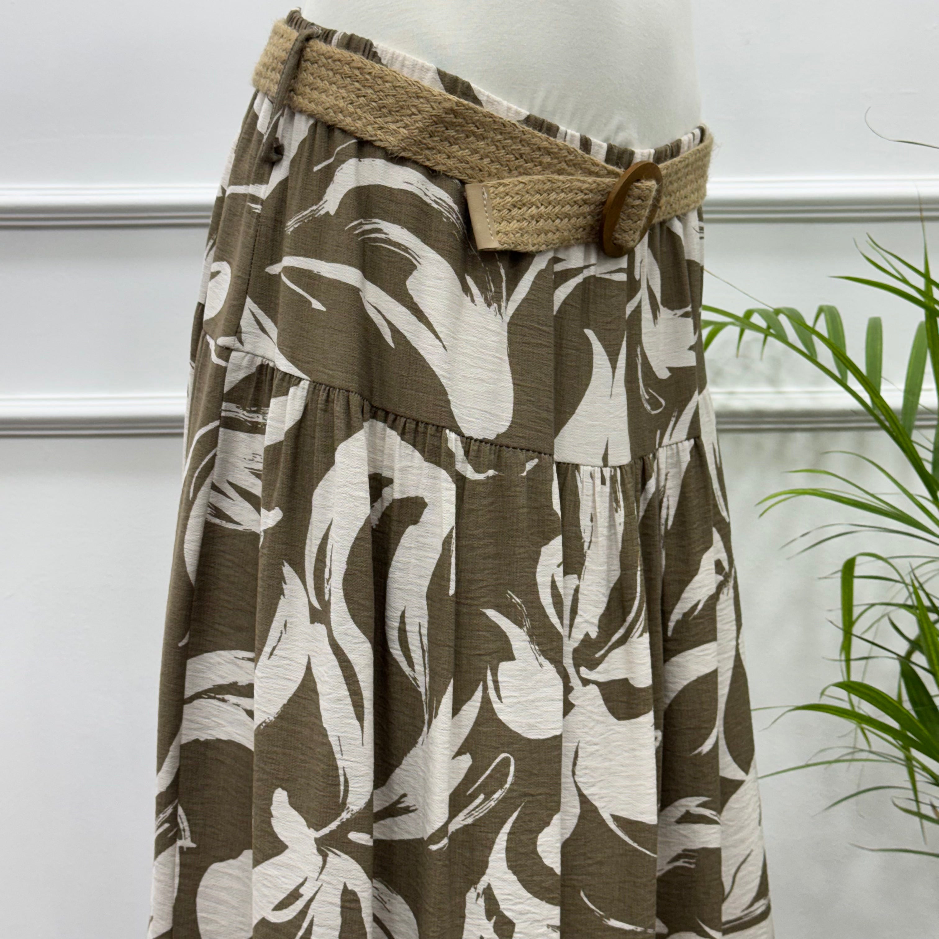 Tiered Maxi Patterned Skirt- Spanish Linen-Cafee