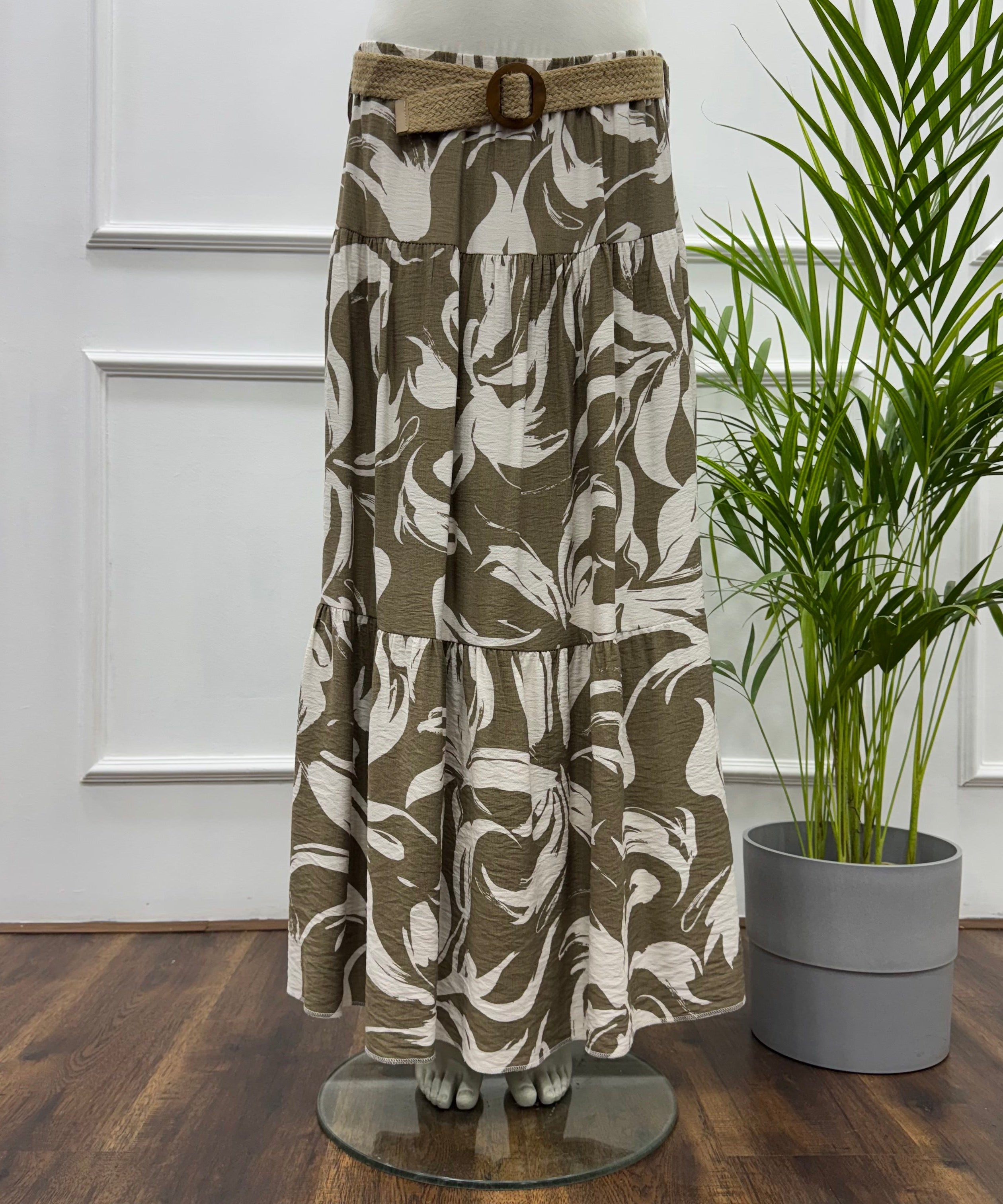 Tiered Maxi Patterned Skirt- Spanish linen-Cafee