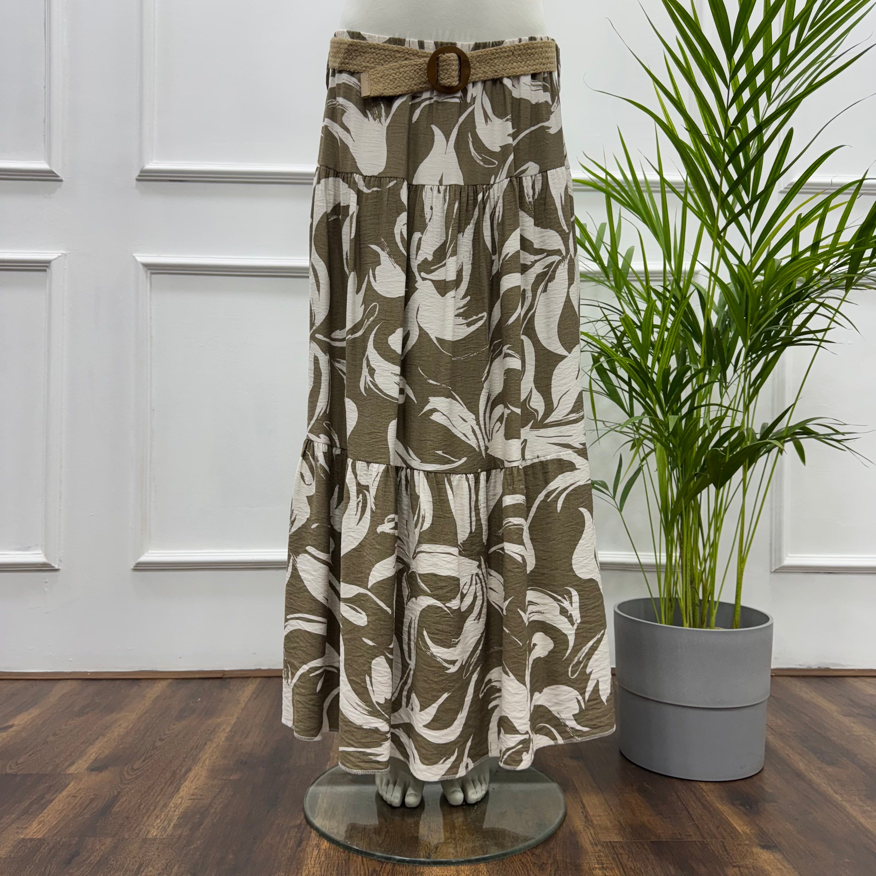 Tiered Maxi Patterned Skirt- Spanish Linen-Cafee