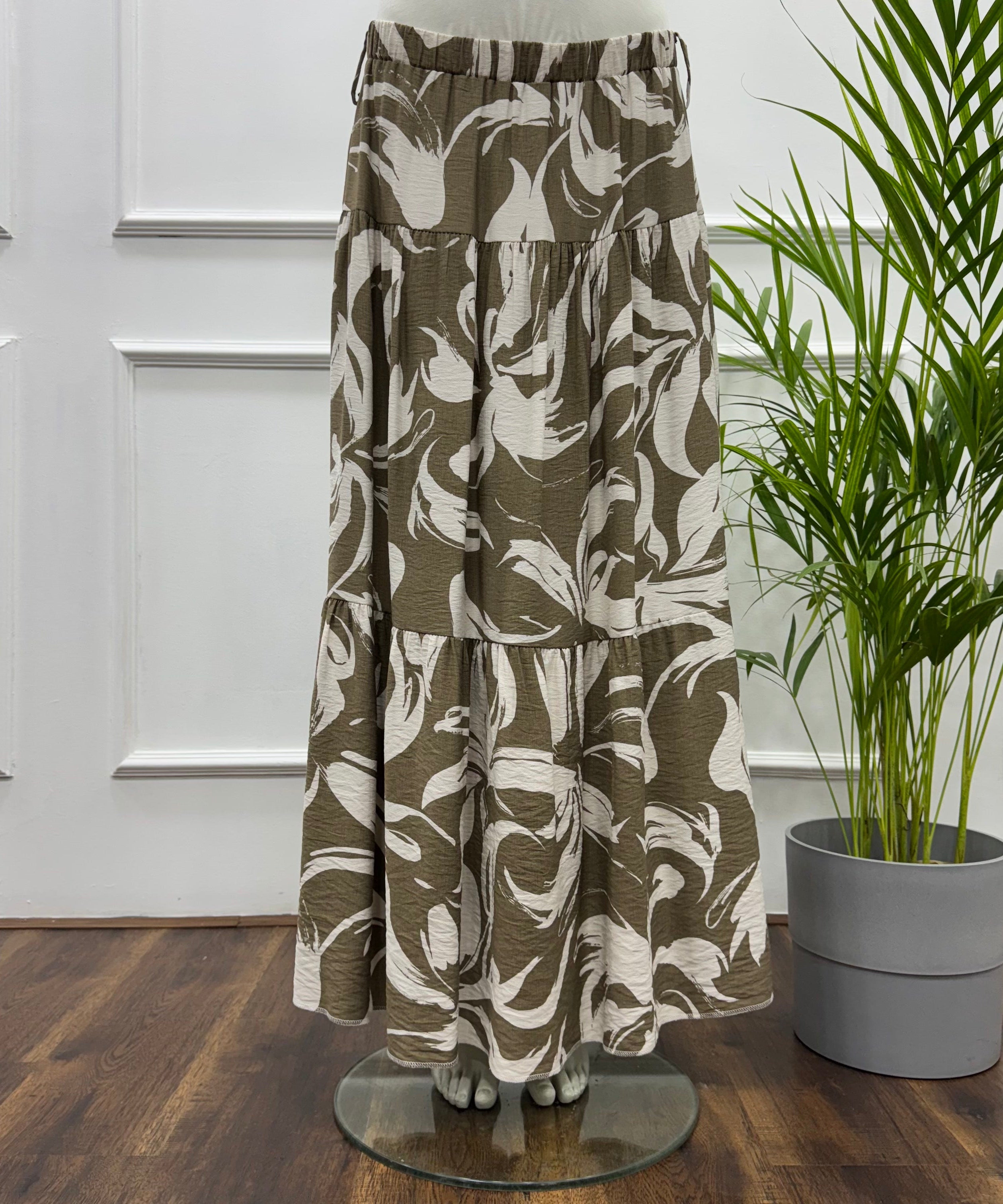 Tiered Maxi Patterned Skirt- Spanish Linen-Cafee