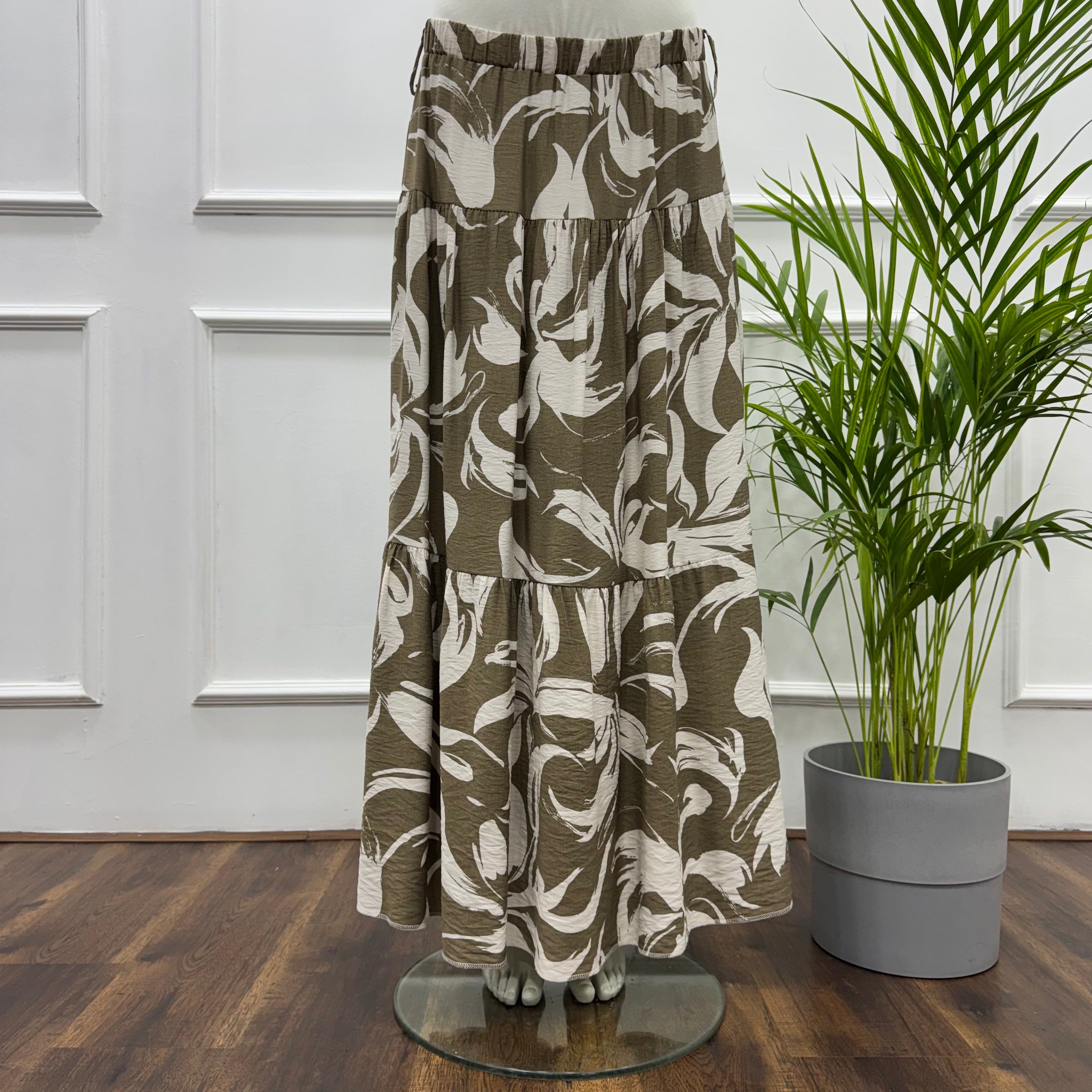 Tiered Maxi Patterned Skirt- Spanish Linen-Cafee