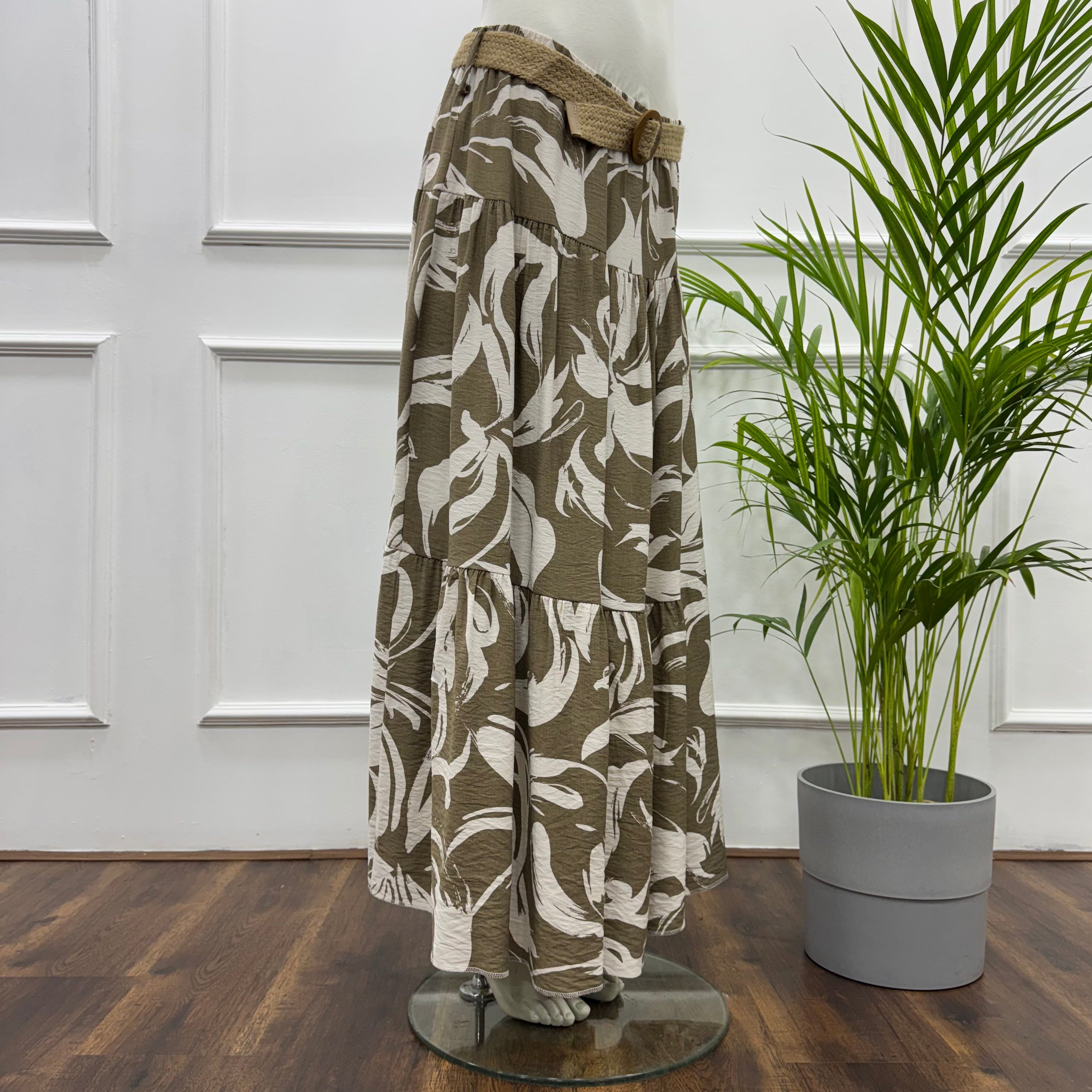 Tiered Maxi Patterned Skirt- Spanish Linen-Cafee