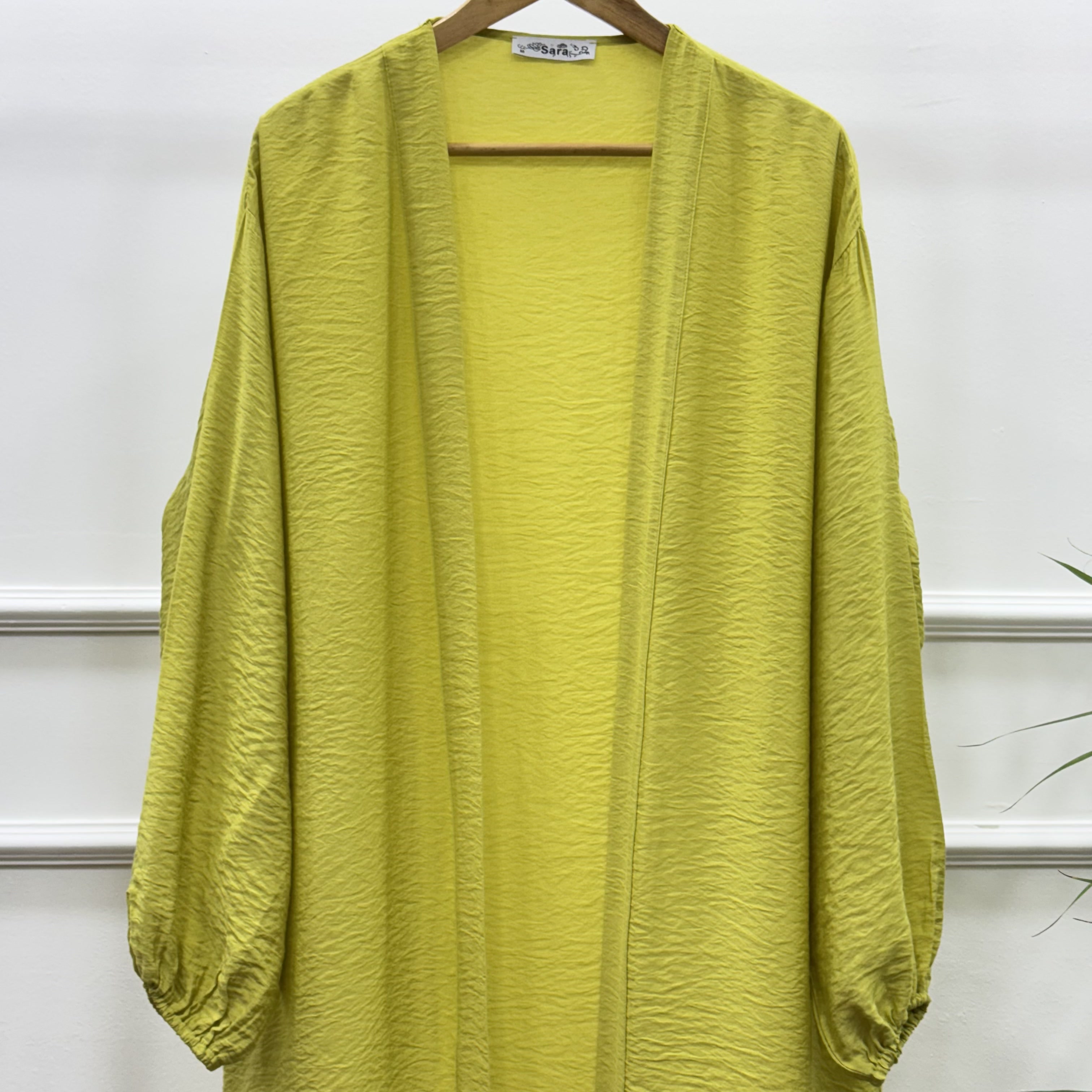 Long Open-front Kimono cardigan-Cotton Viscose-Lemon