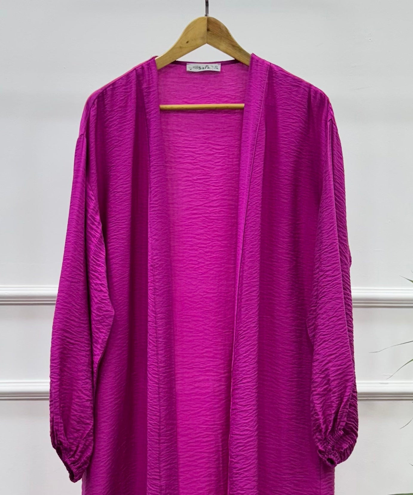 Long Open-front Kimono cardigan-Cotton Viscose-Fuchsia
