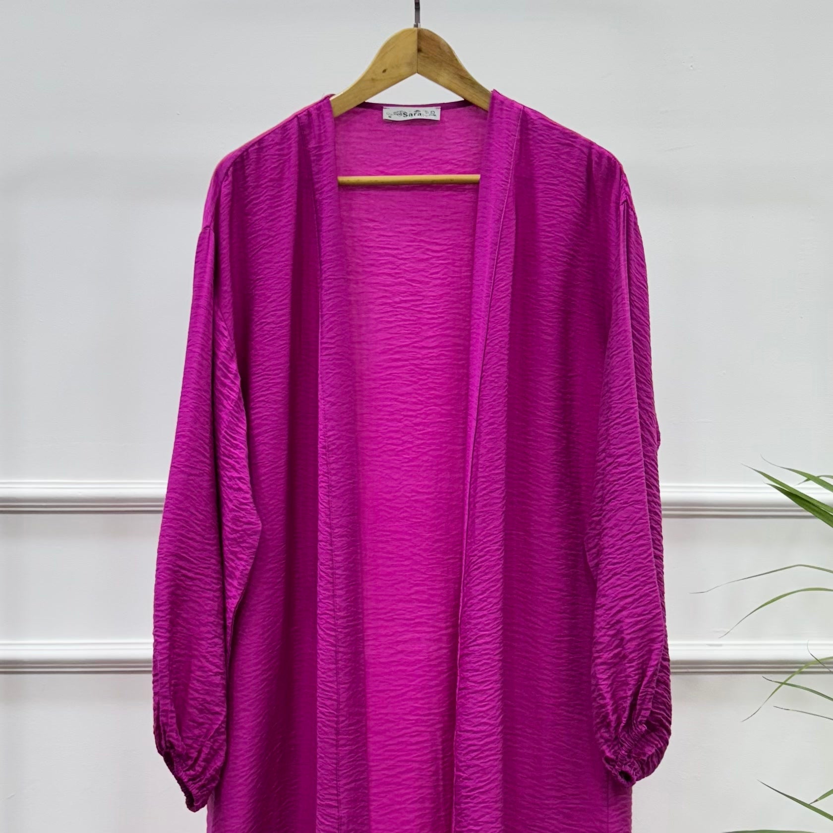 Long Open-front Kimono cardigan-Cotton Viscose-Fuchsia