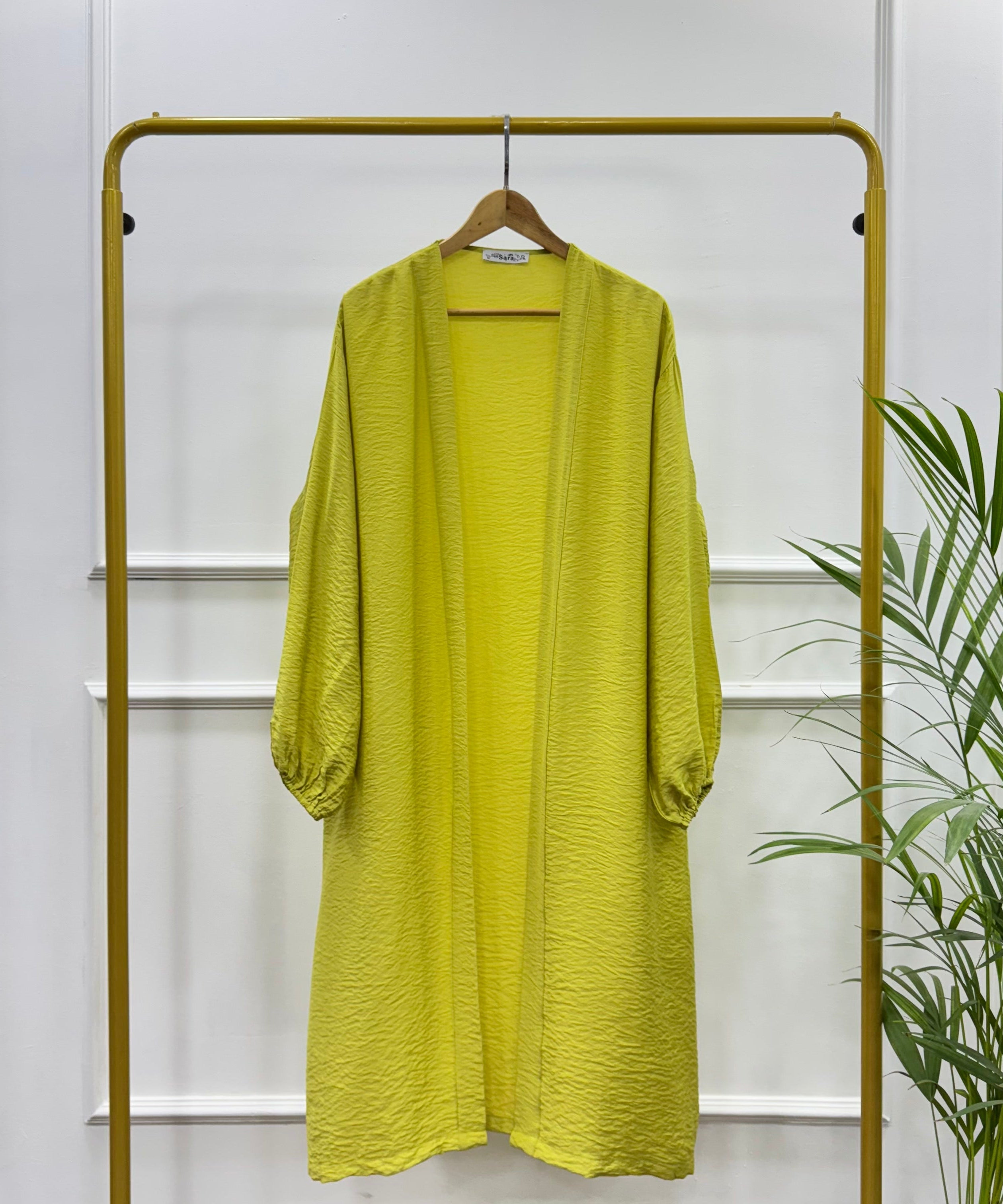 Long Open-front Kimono cardigan-Cotton Viscose-Lemon