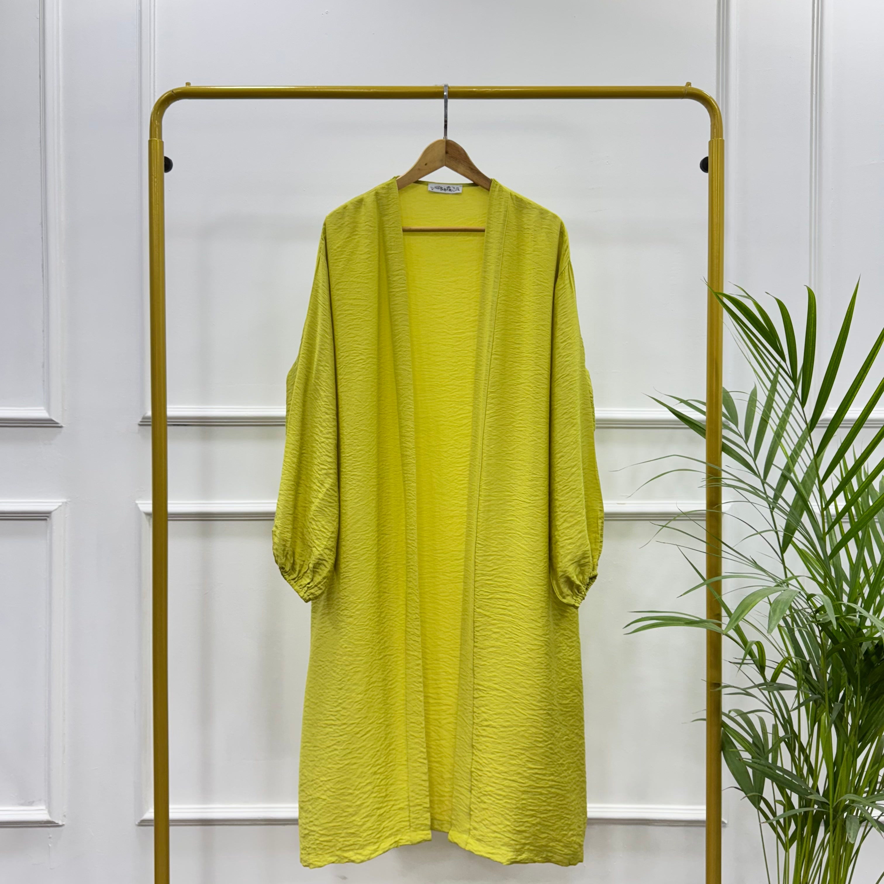 Long Open-front Kimono cardigan-Cotton Viscose-Lemon