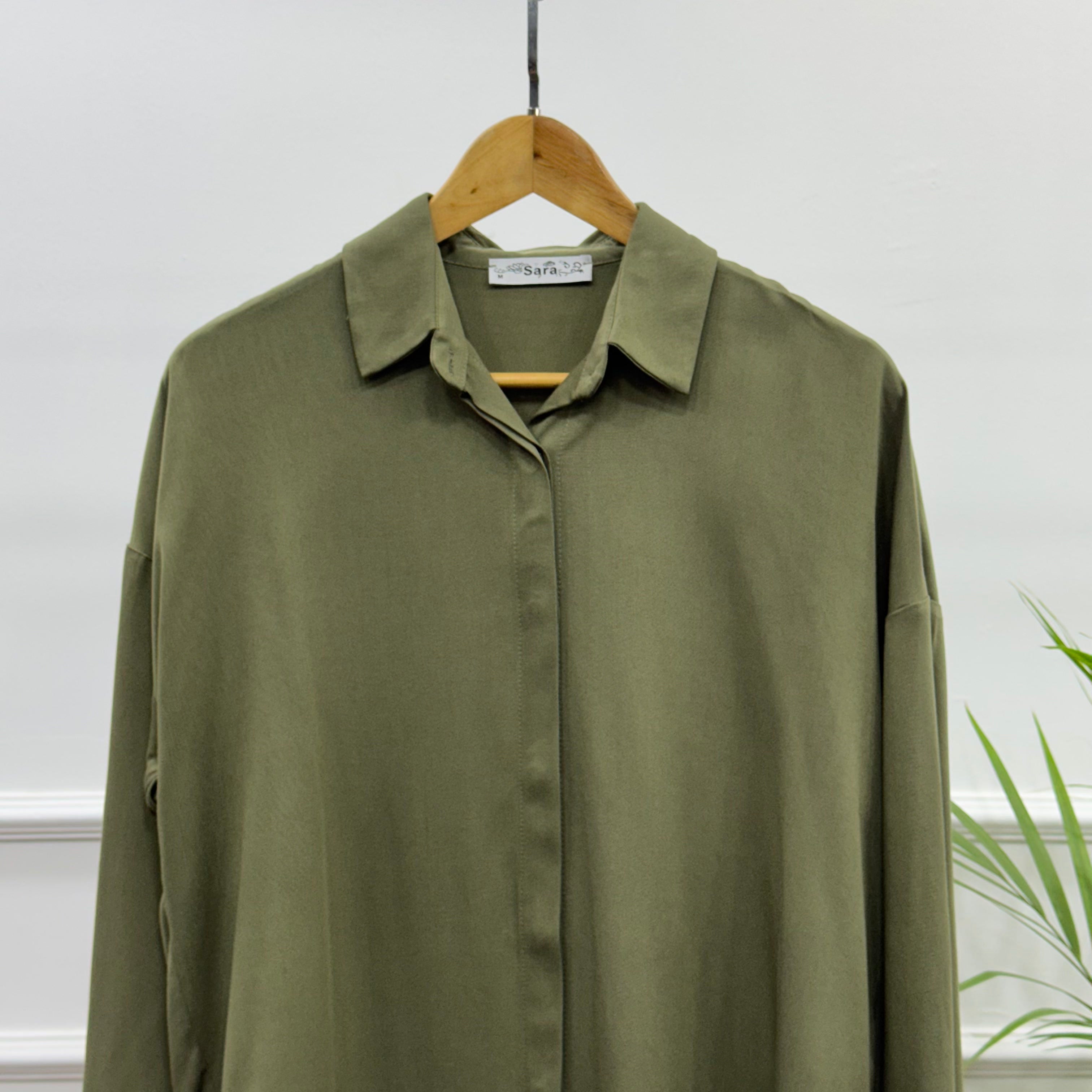 Casual Shirt-Viscose Rayon-Olive