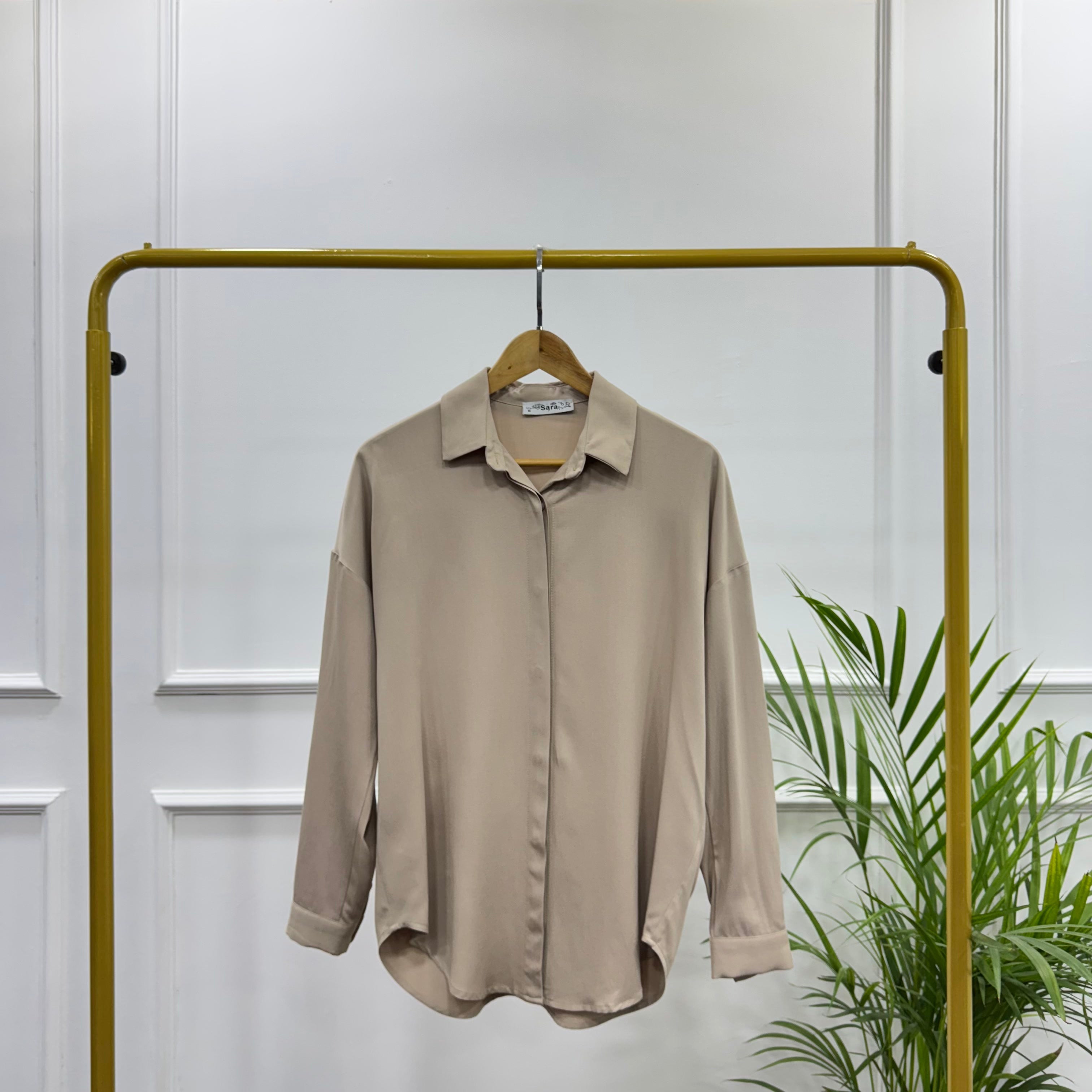 Casual Shirt-Viscose Rayon-Beige