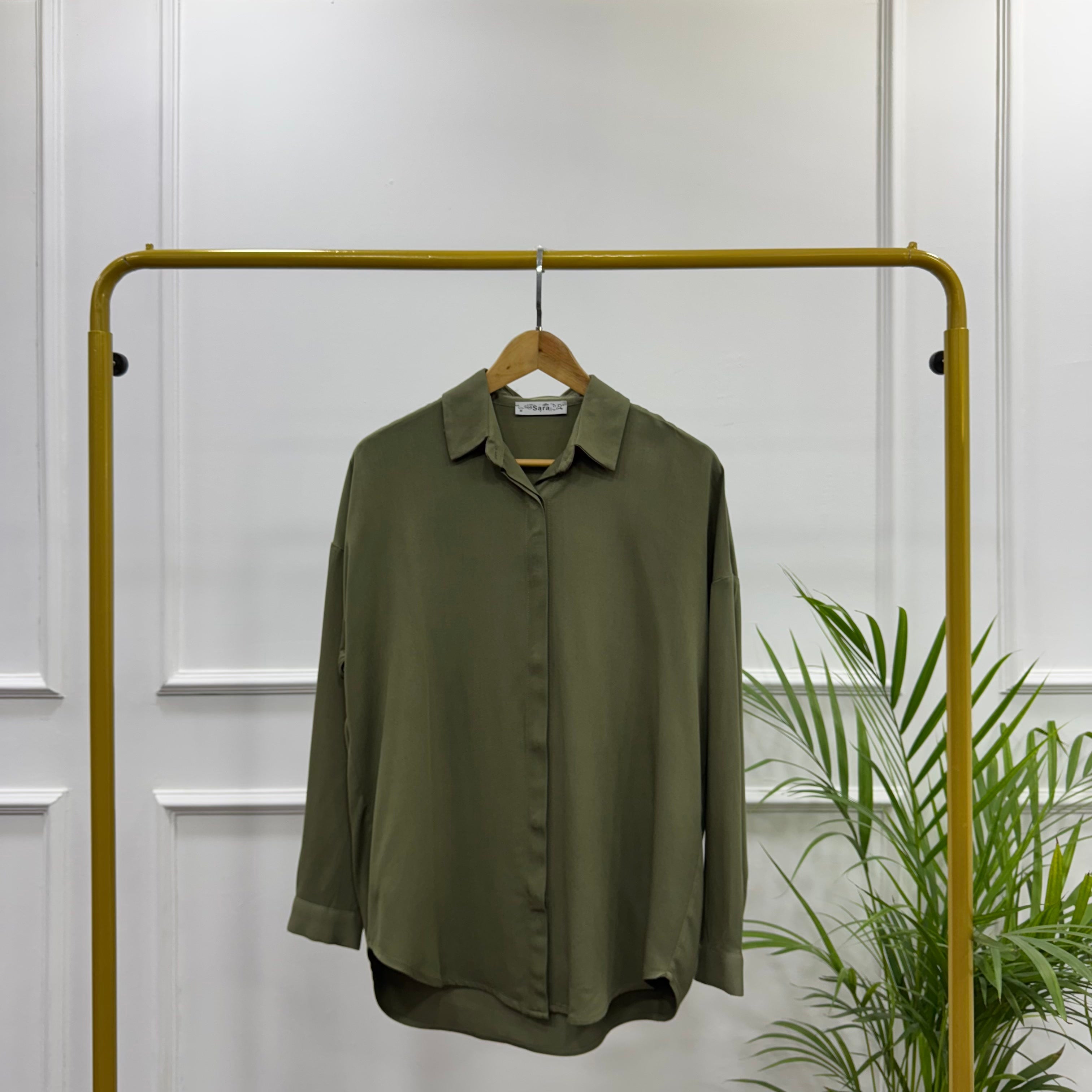 Casual Shirt-Viscose Rayon-Olive