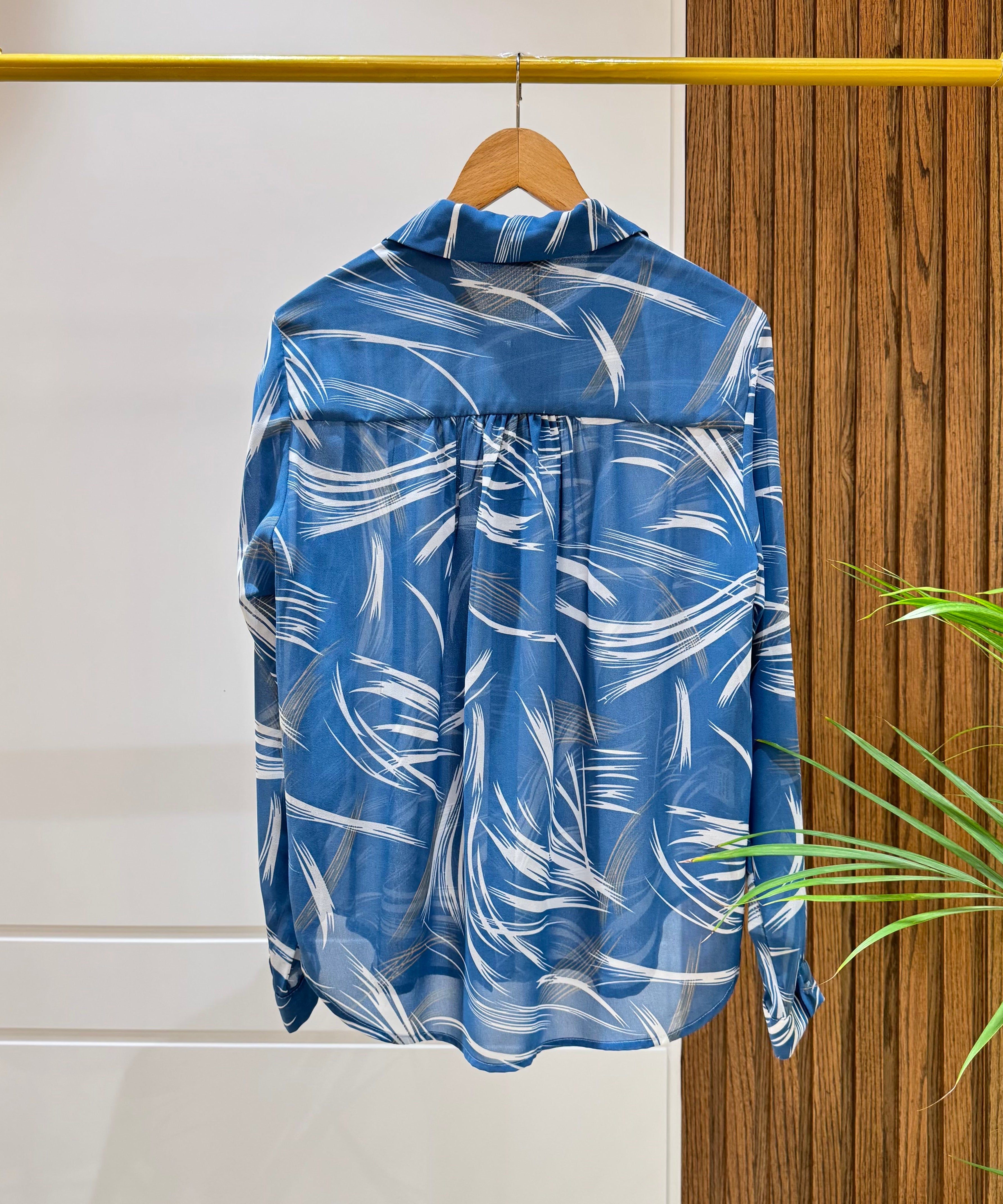 Casual Shirt-Chiffon-BLUE