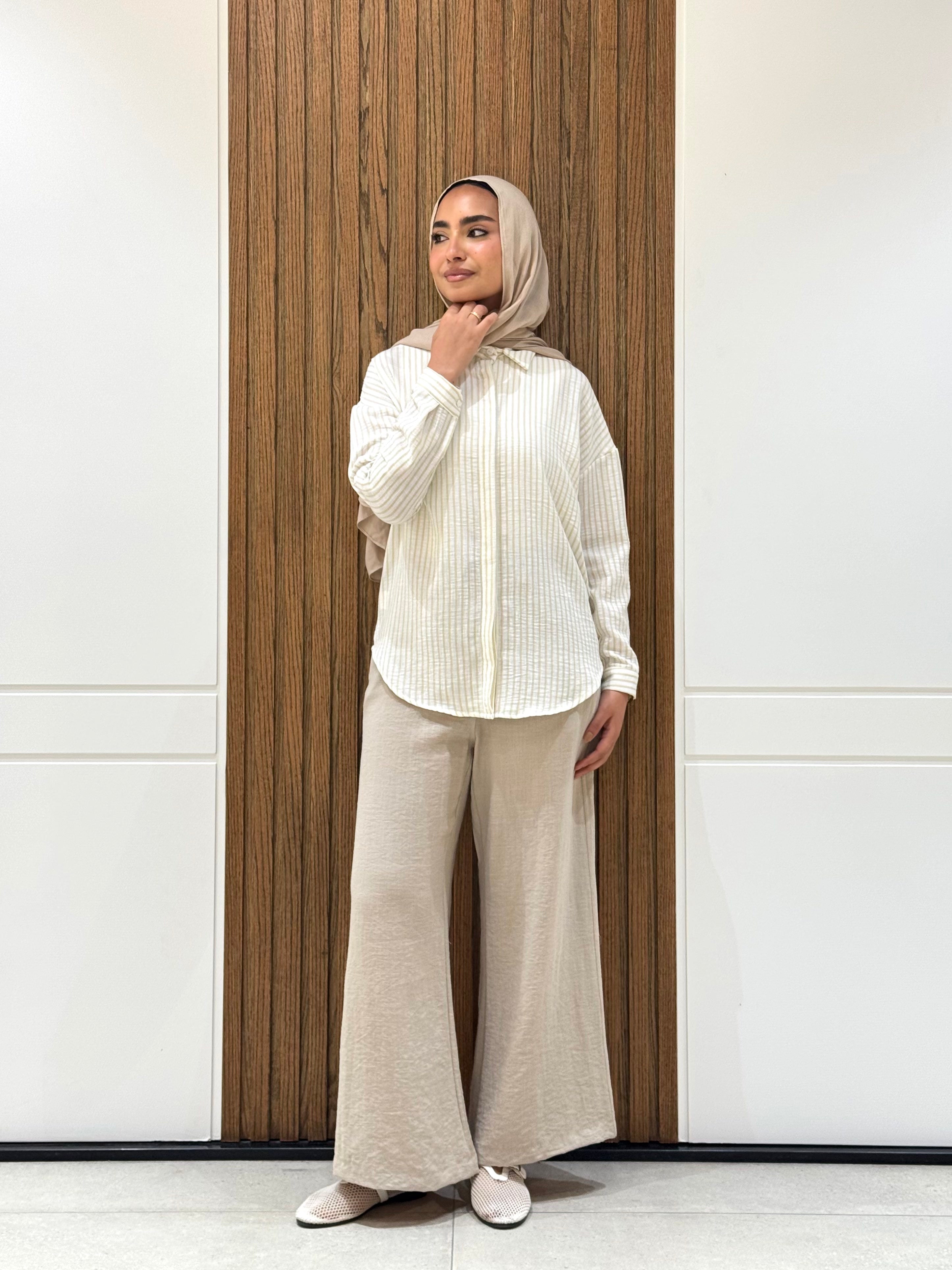 Striped Casual Shirt-Spanish Linen-Beige
