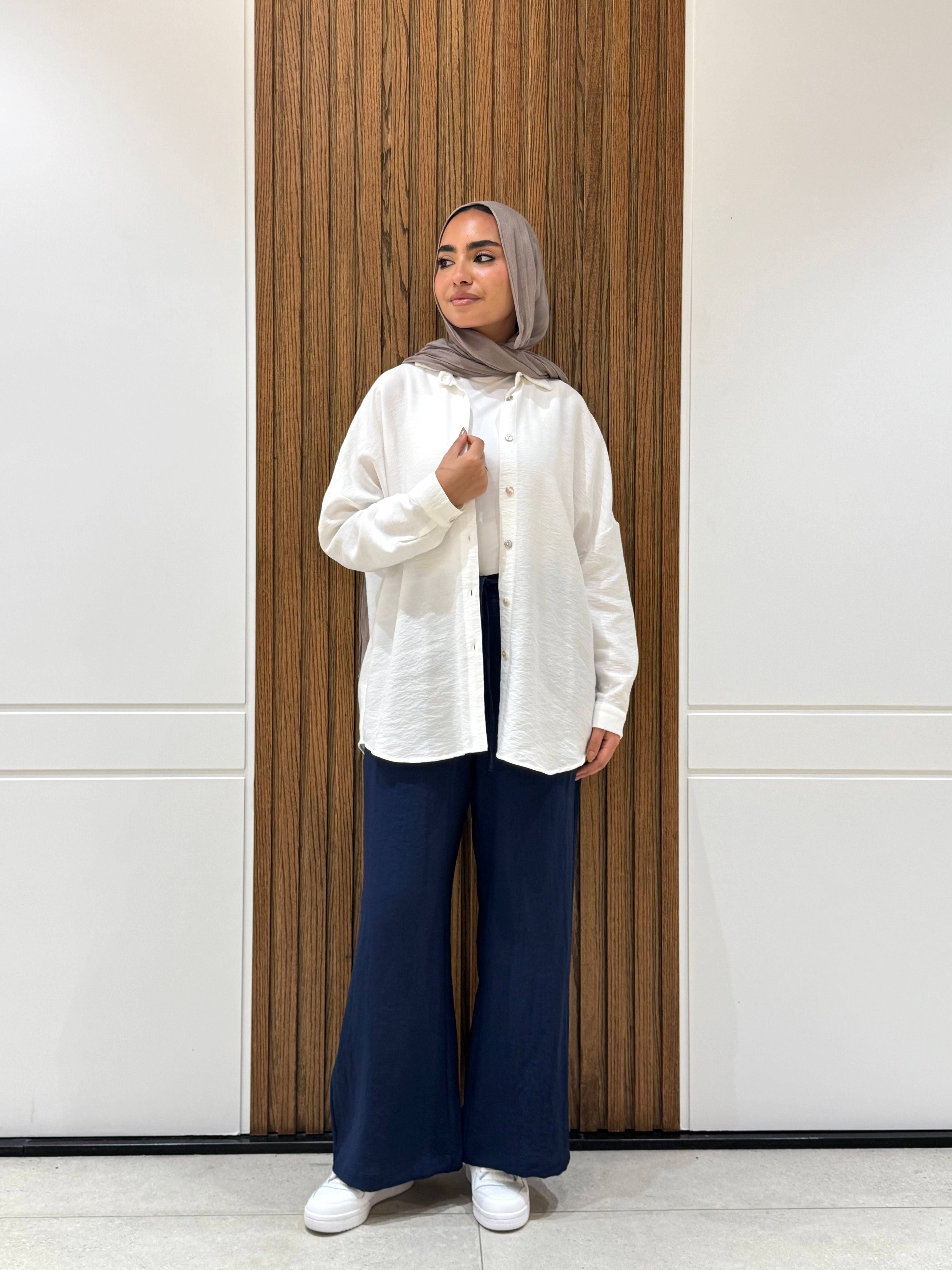 Casual Oversized Shirt-Linen-White