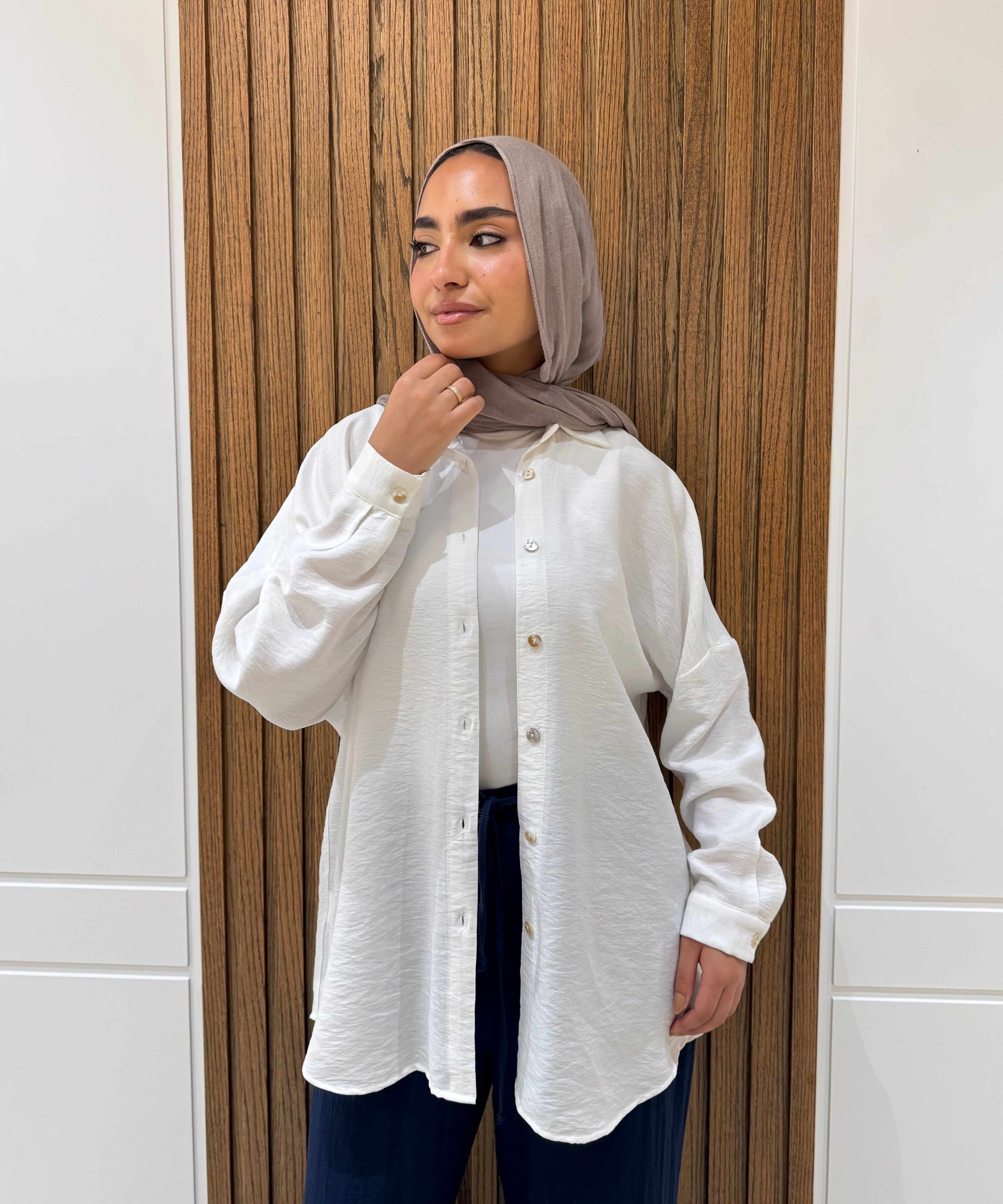 Casual Oversized Shirt-Linen-White