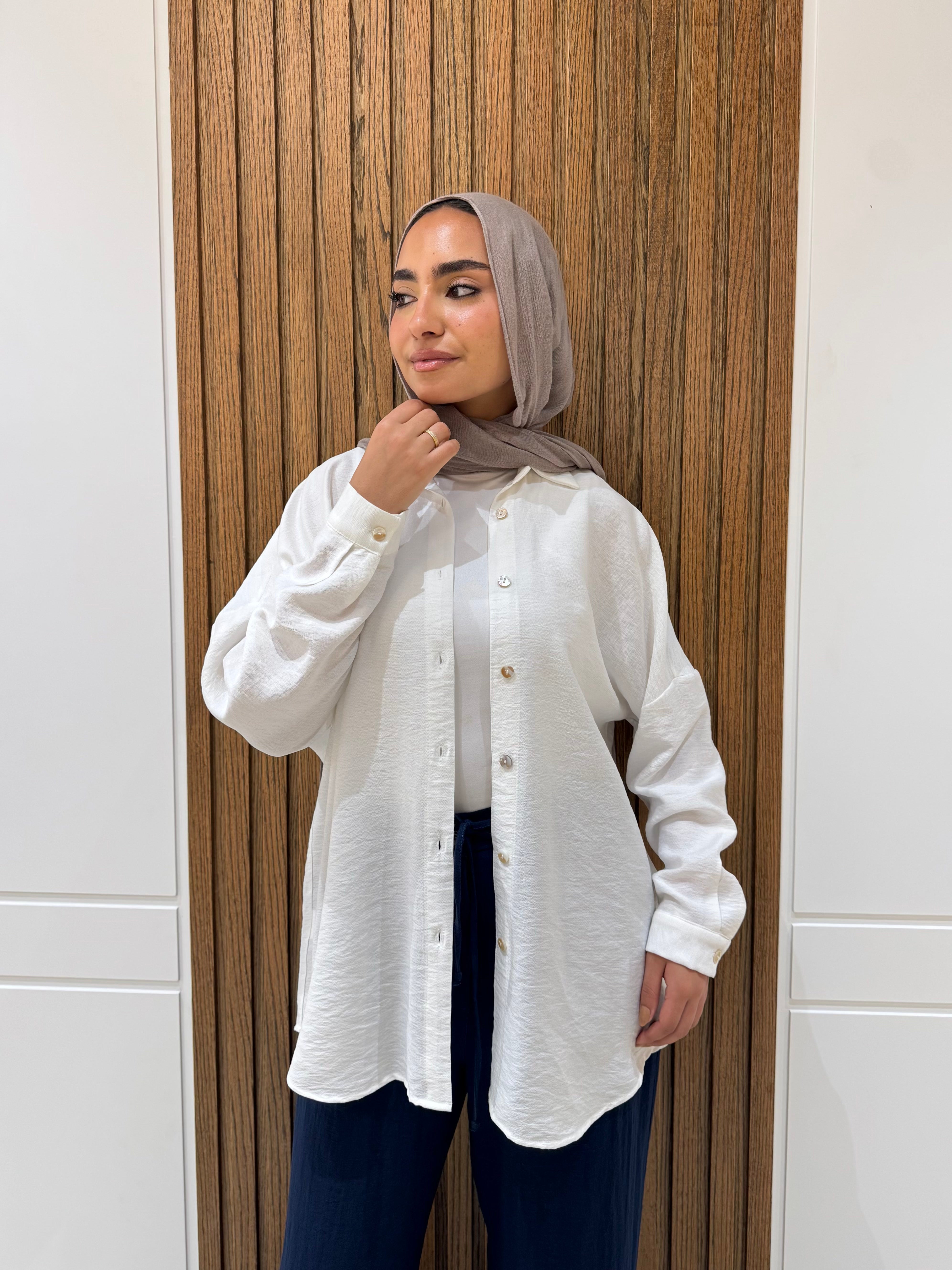 Casual Oversized Shirt-Linen-White