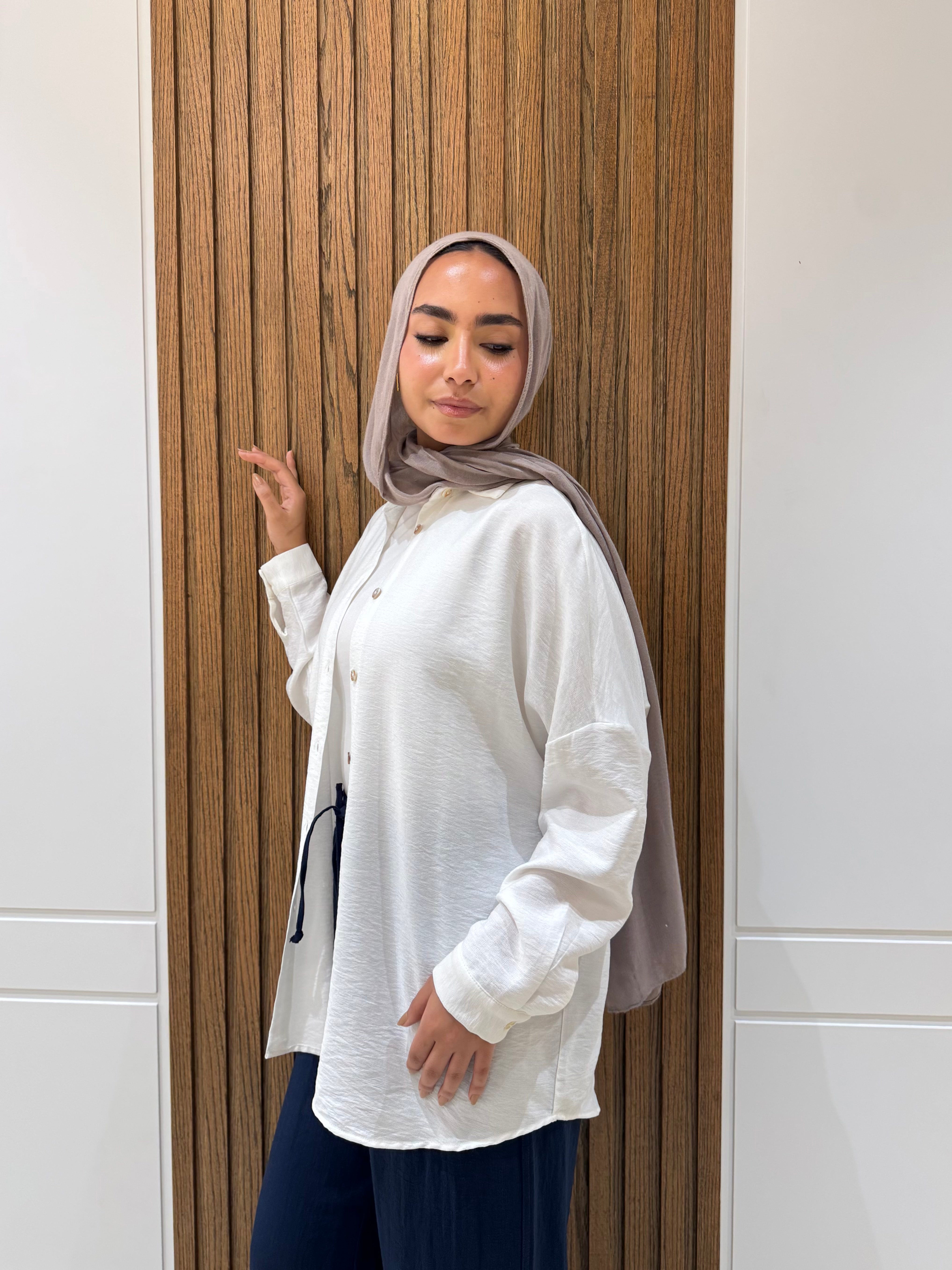 Casual Oversized Shirt-Linen-White