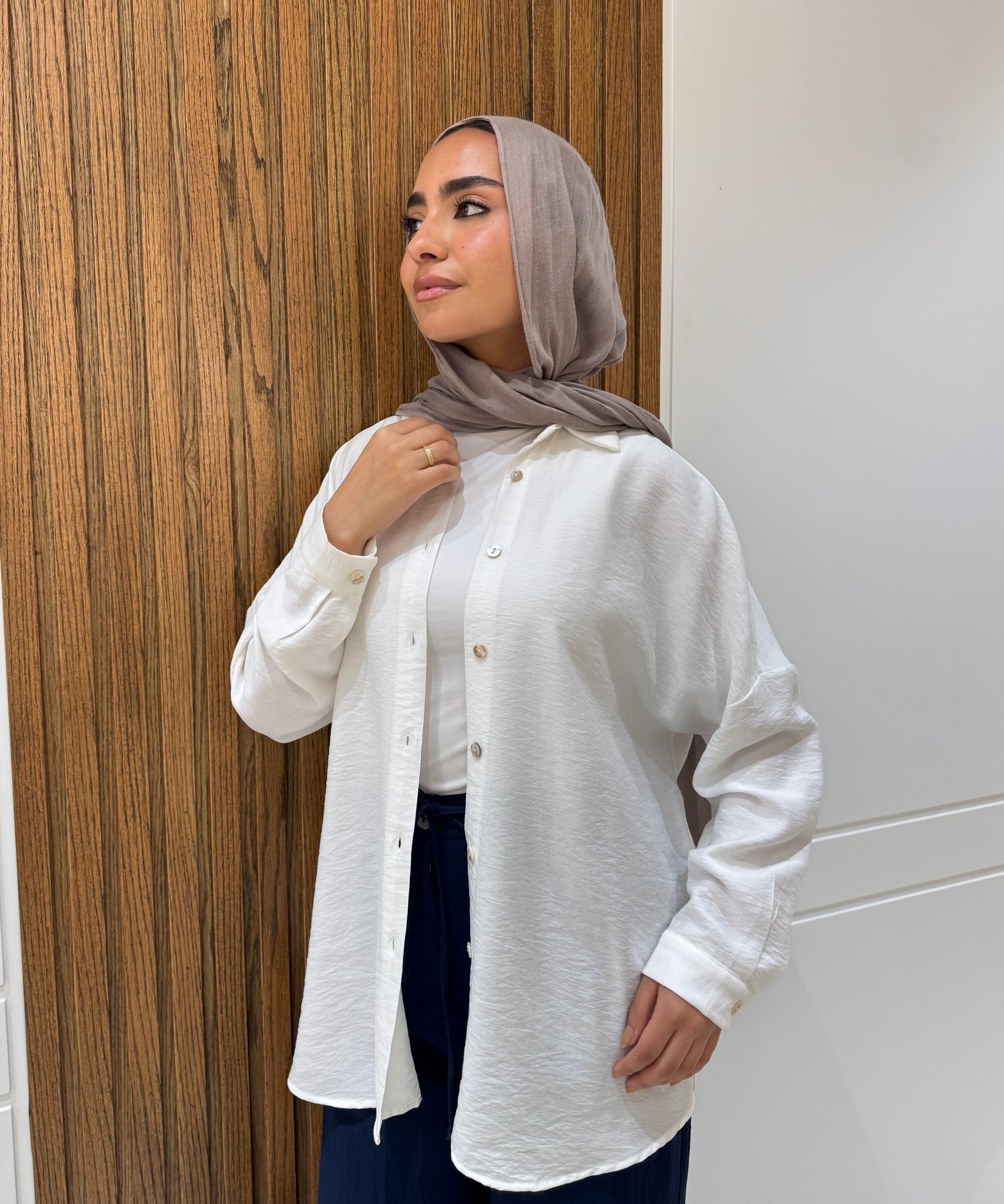 Casual Oversized Shirt-Linen-White